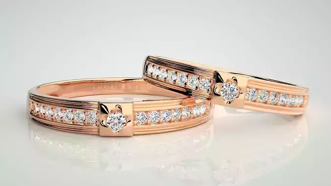 Solitaire Couple Band Ring 3dm stl render detail 