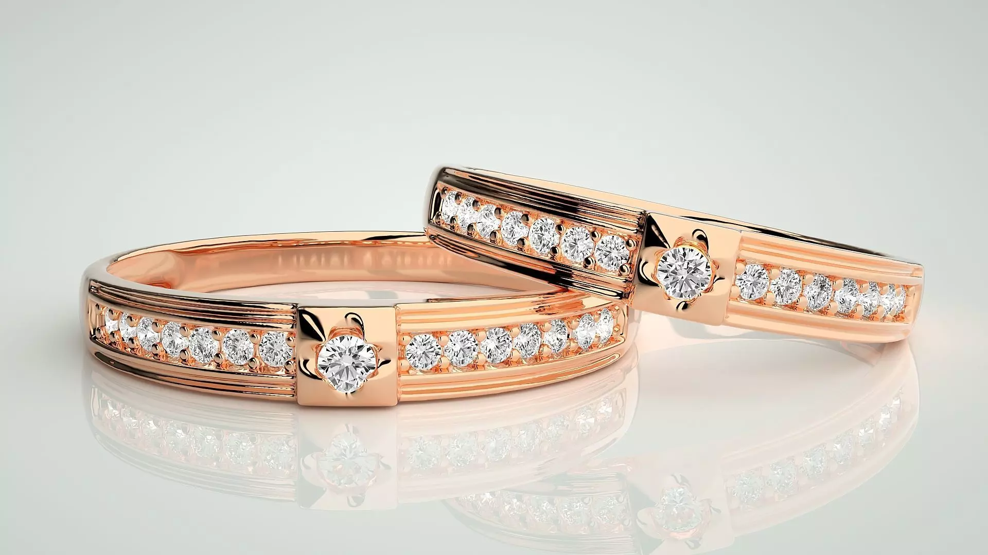 Solitaire Couple Band Ring 3dm stl render detail 3D print model_0