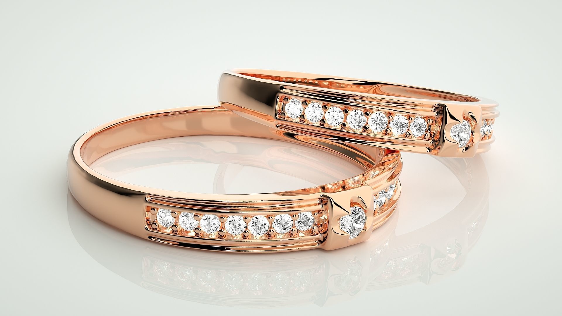 Solitaire Couple Band Ring 3dm stl render detail 3D print model_1