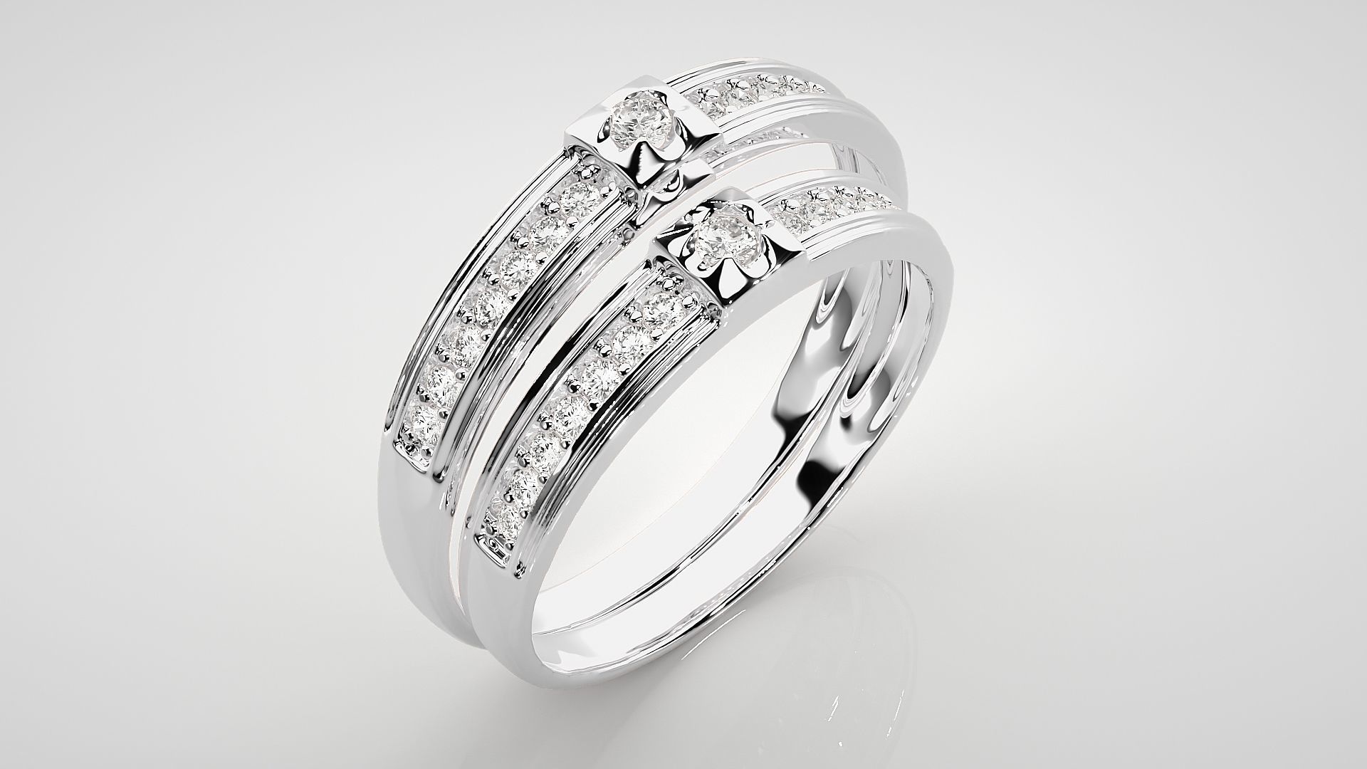 Solitaire Couple Band Ring 3dm stl render detail 3D print model_8