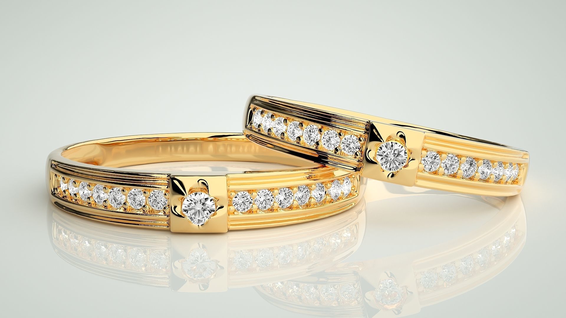 Solitaire Couple Band Ring 3dm stl render detail 3D print model_9