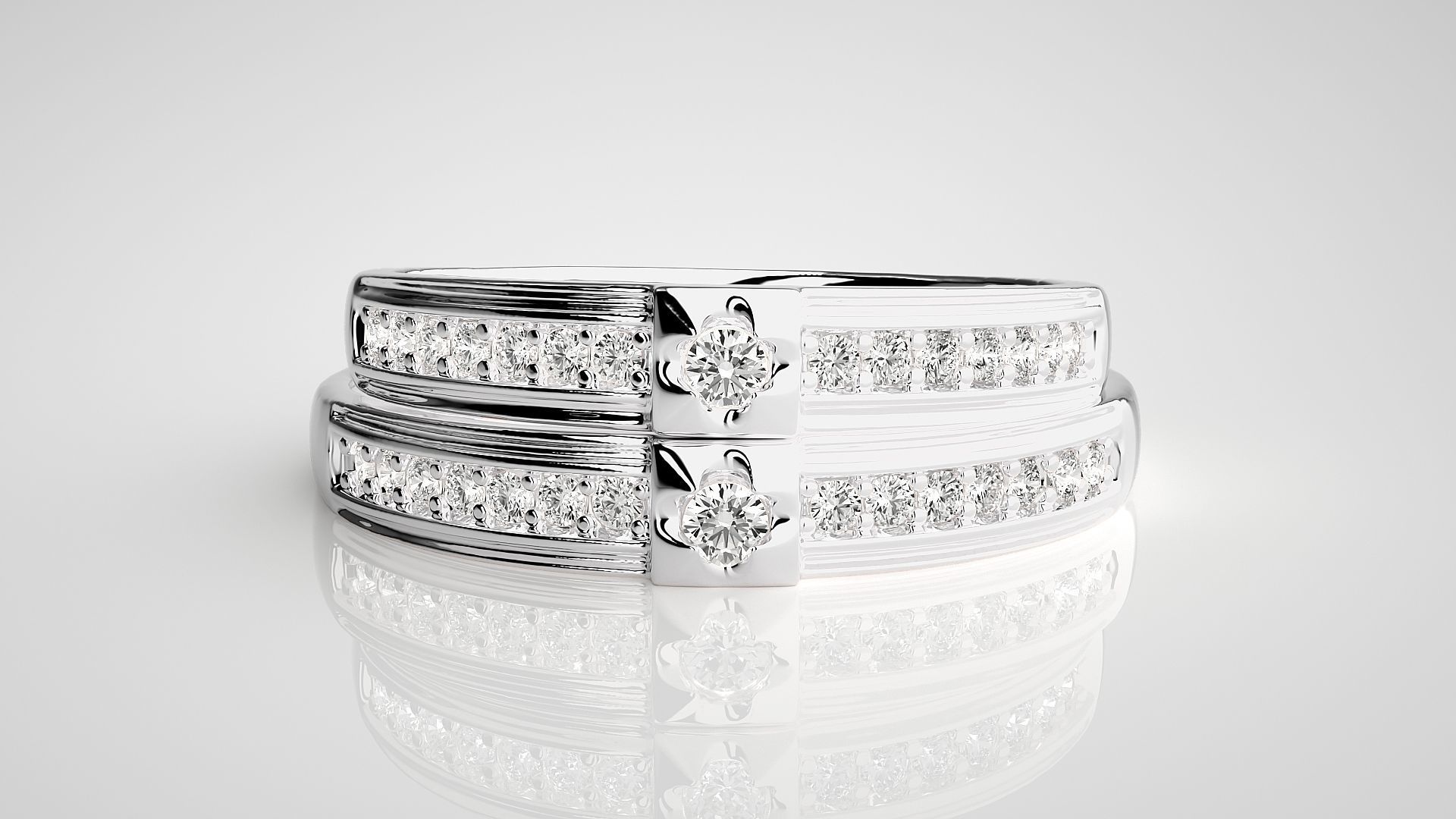 Solitaire Couple Band Ring 3dm stl render detail 3D print model_7