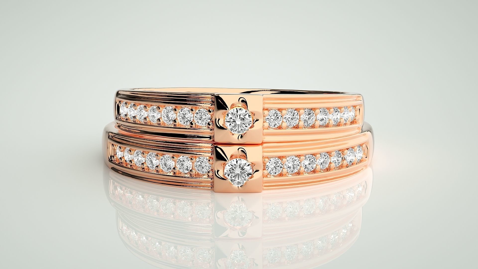 Solitaire Couple Band Ring 3dm stl render detail 3D print model_2