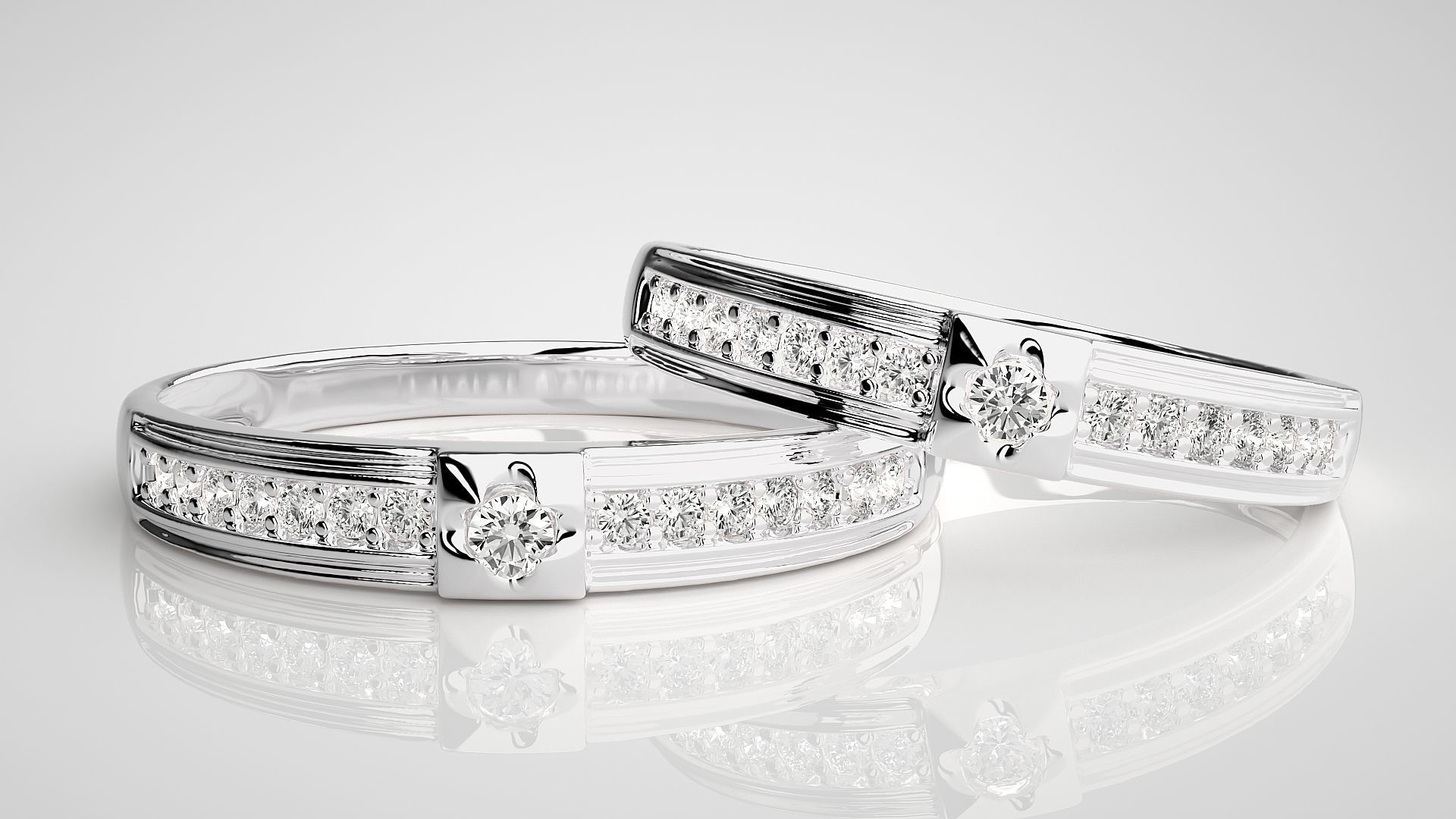 Solitaire Couple Band Ring 3dm stl render detail 3D print model_5