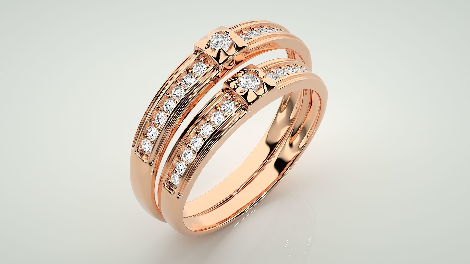 Solitaire Couple Band Ring 3dm stl render detail 3D print model_4