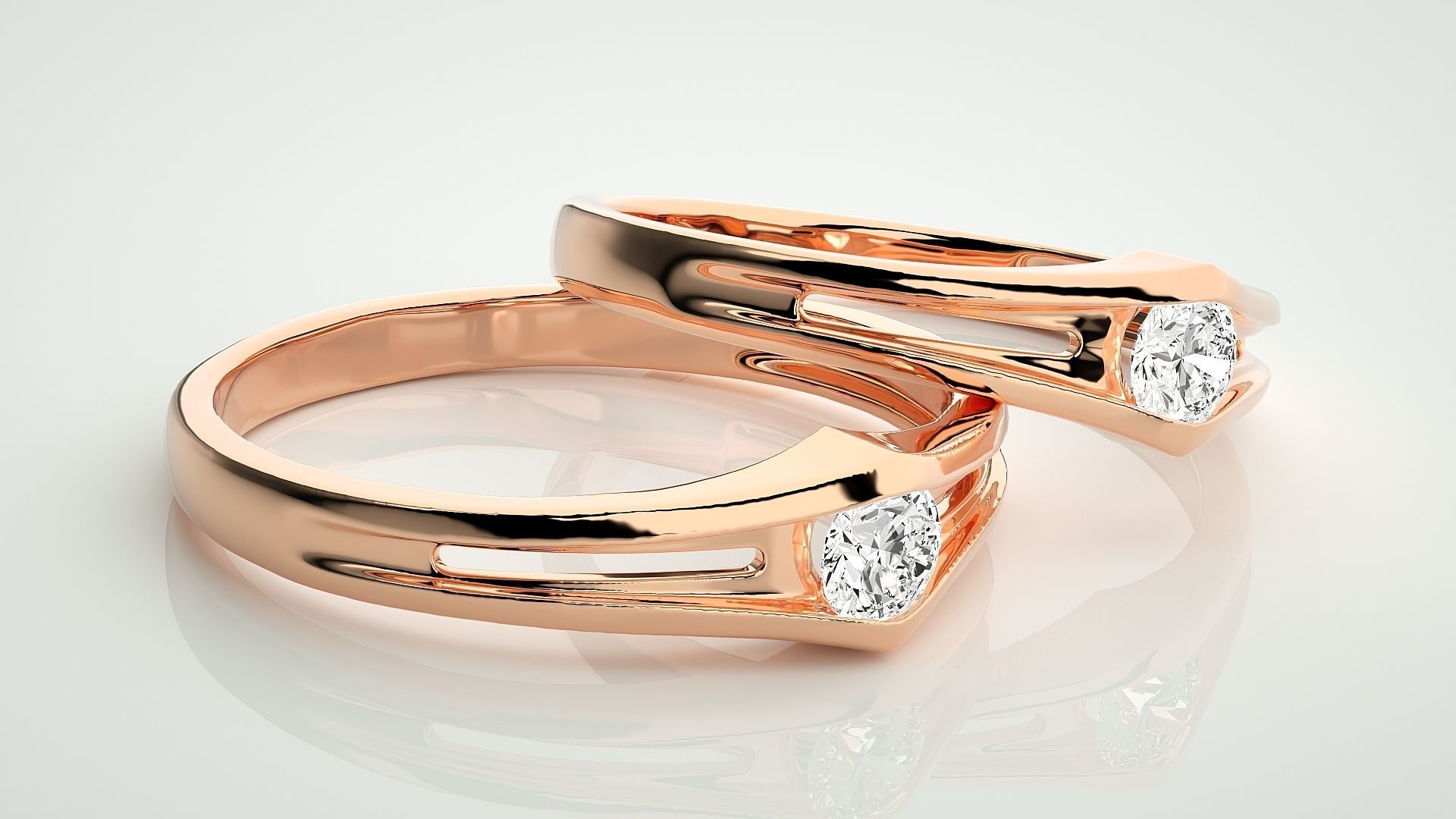 Solitaire Light wt Couple Band Ring 3dm stl render detail 3D print model_1