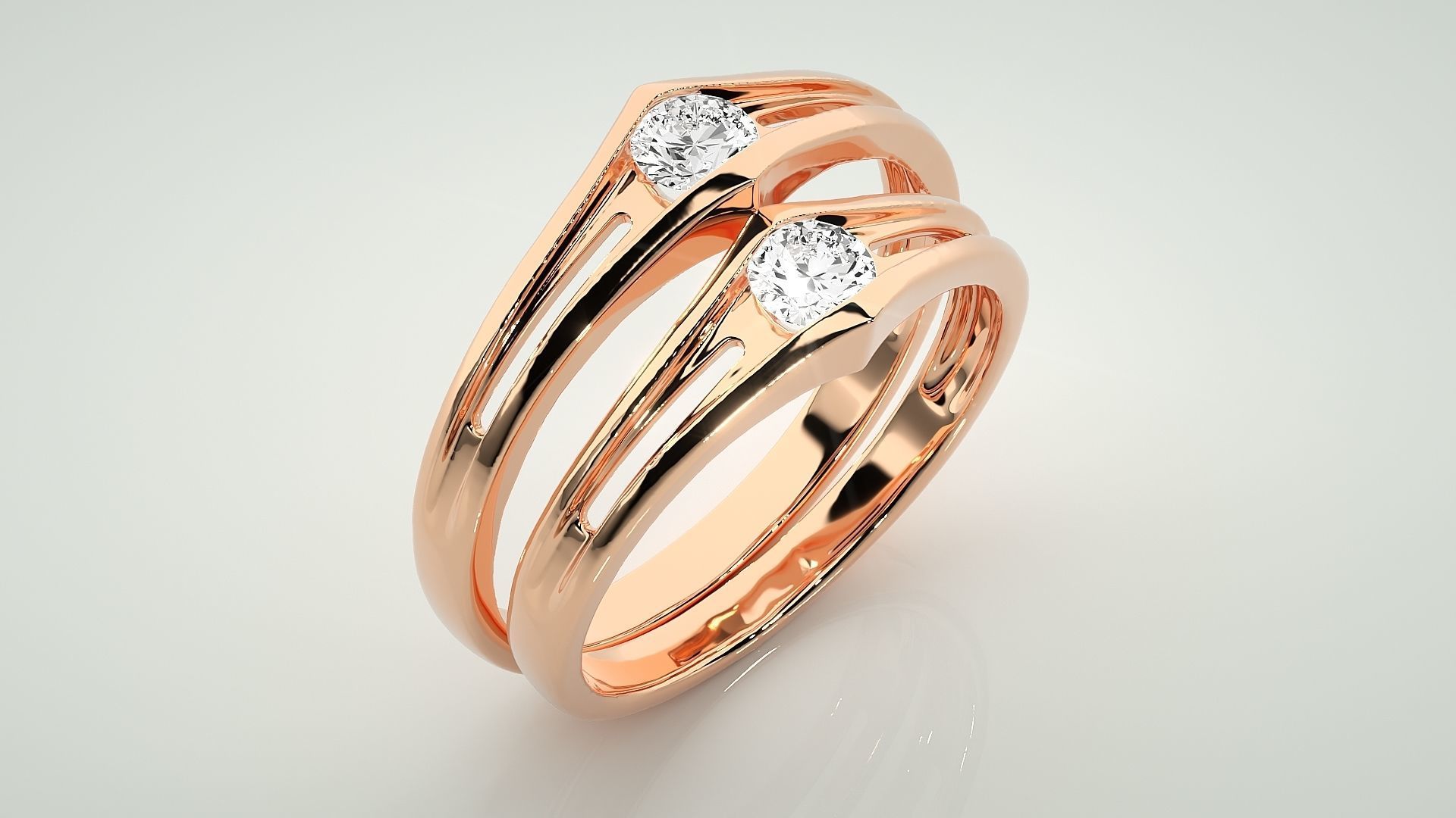 Solitaire Light wt Couple Band Ring 3dm stl render detail 3D print model_4