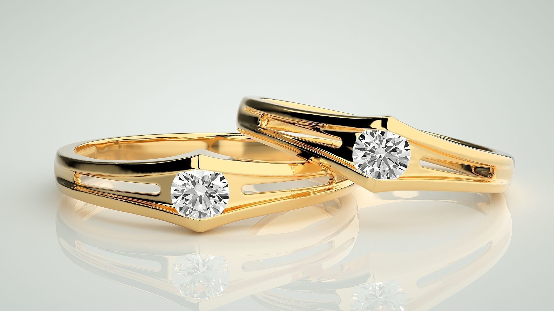 Solitaire Light wt Couple Band Ring 3dm stl render detail 3D print model_9