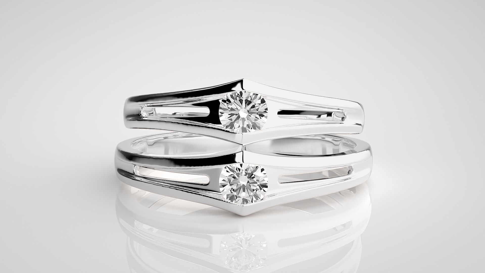 Solitaire Light wt Couple Band Ring 3dm stl render detail 3D print model_7