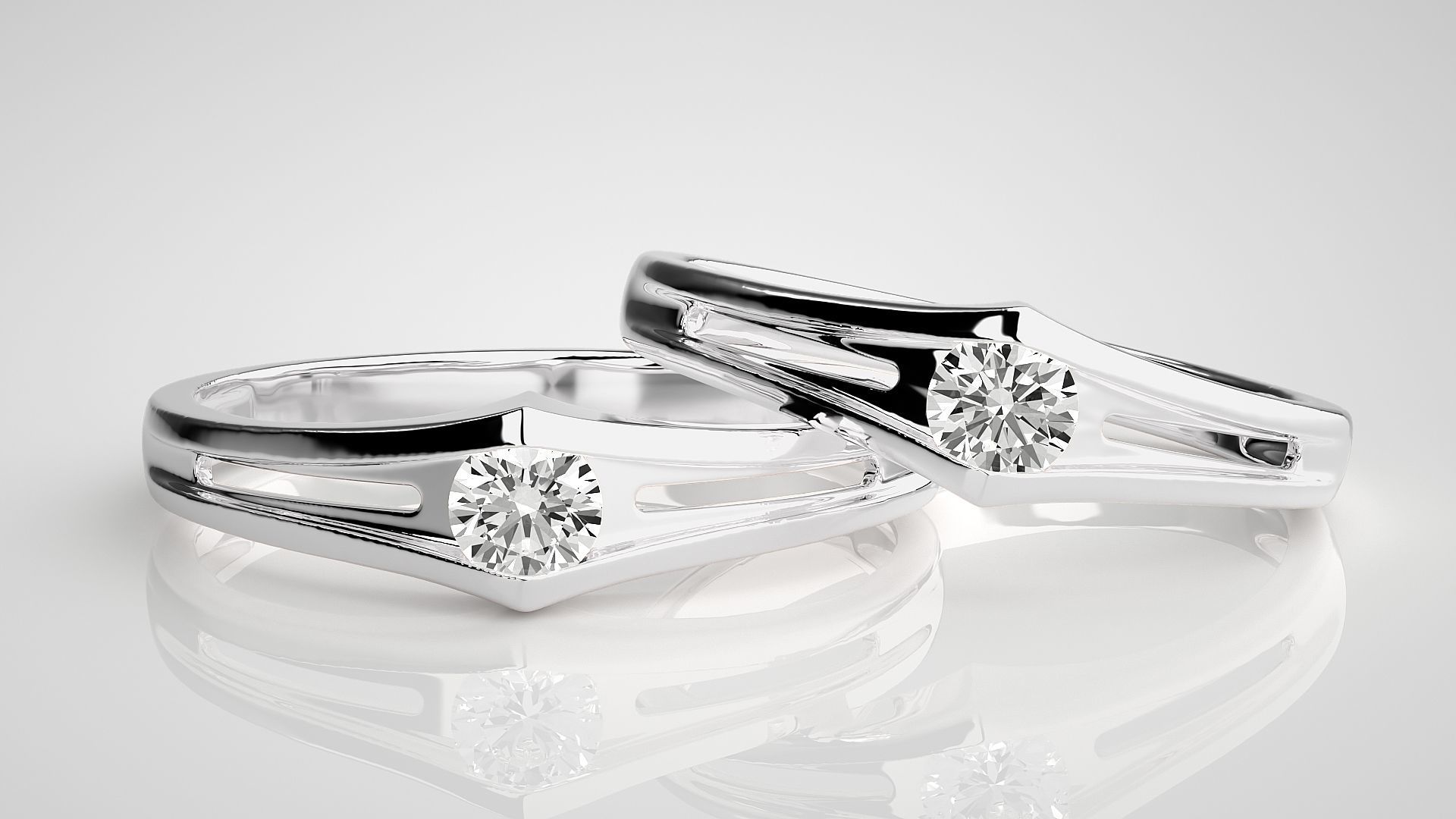 Solitaire Light wt Couple Band Ring 3dm stl render detail 3D print model_5