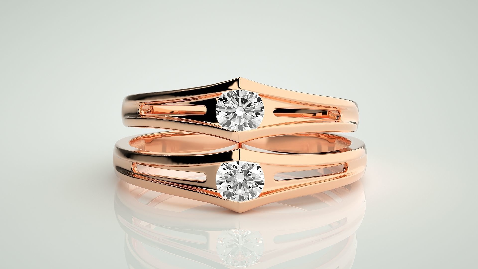 Solitaire Light wt Couple Band Ring 3dm stl render detail 3D print model_2