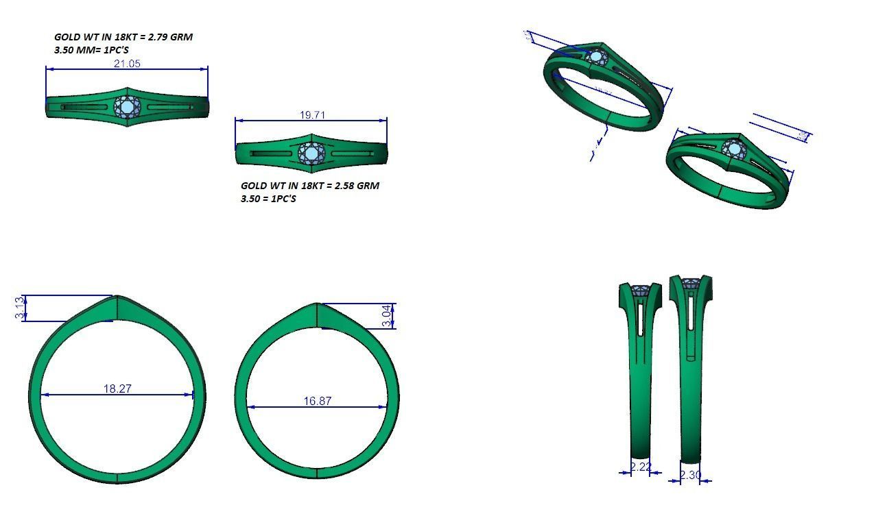 Solitaire Light wt Couple Band Ring 3dm stl render detail 3D print model_3