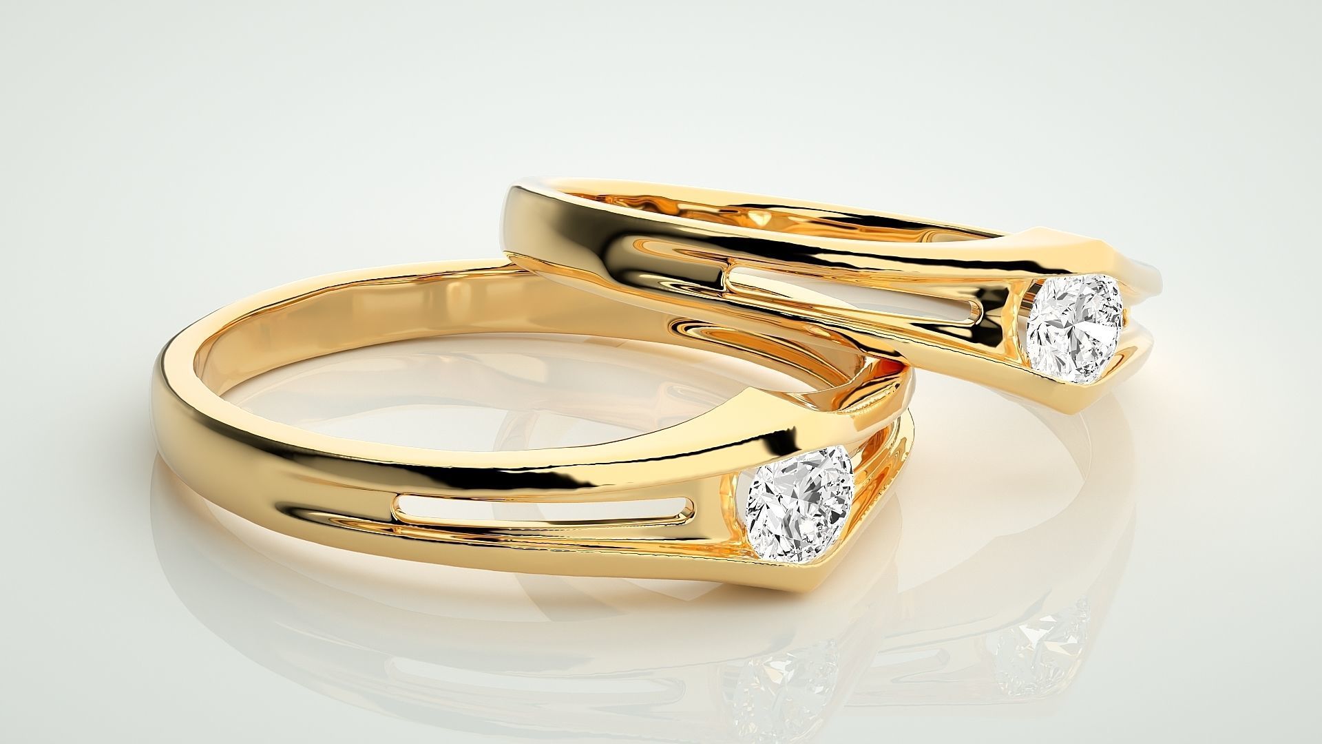 Solitaire Light wt Couple Band Ring 3dm stl render detail 3D print model_10