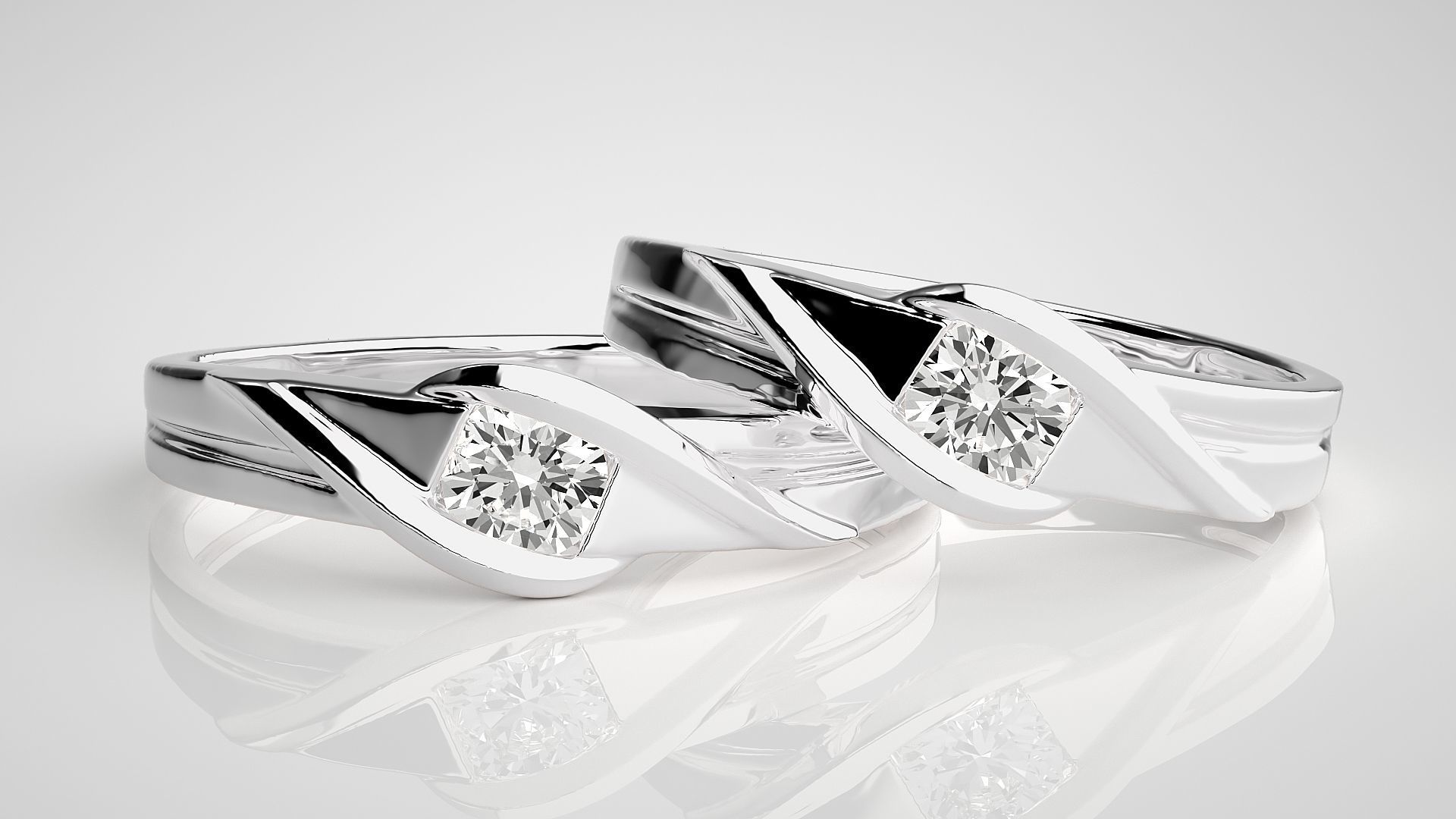 Solitaire Couple Band Ring 3dm stl render detail 3D print model_5