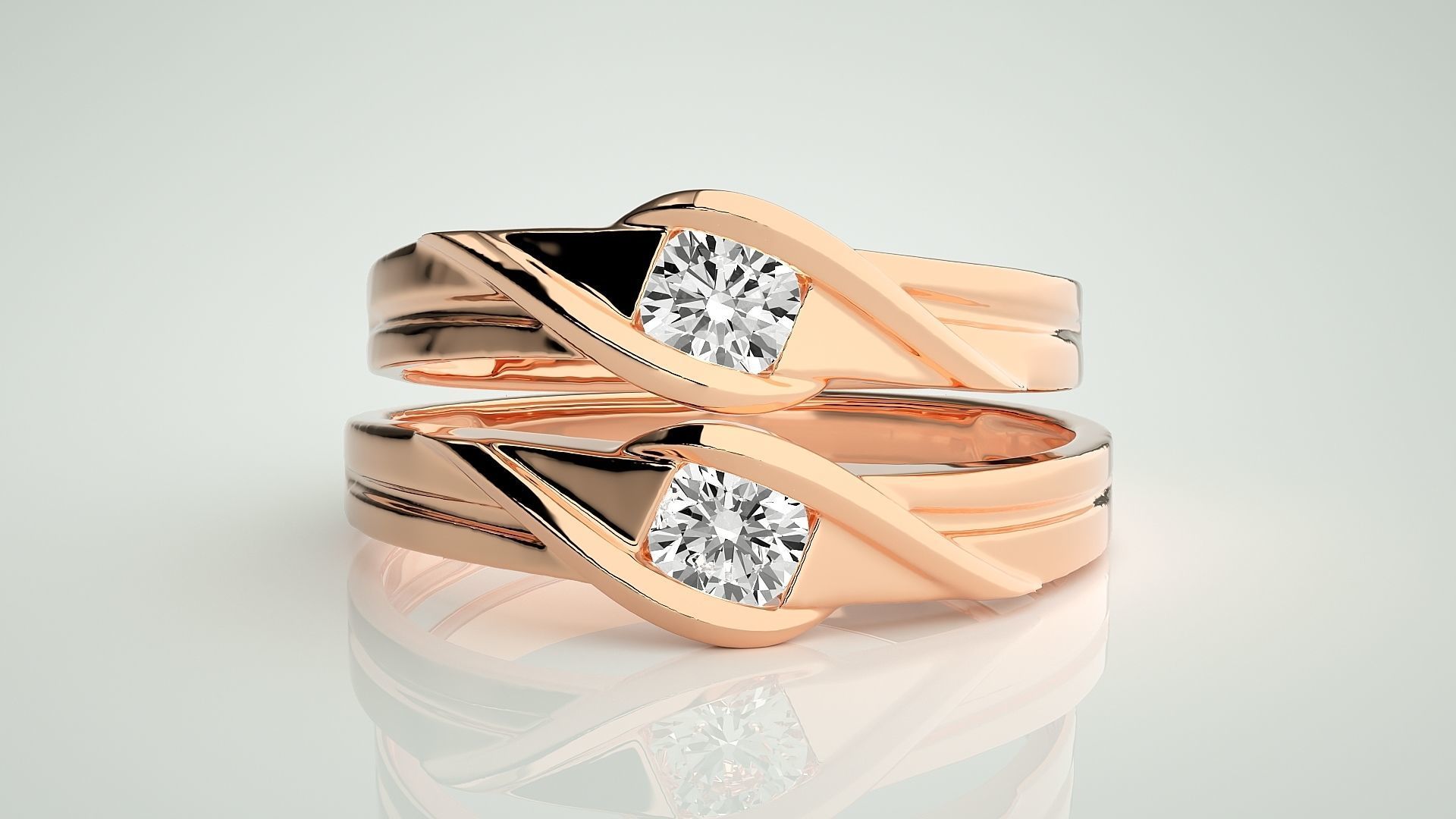 Solitaire Couple Band Ring 3dm stl render detail 3D print model_2