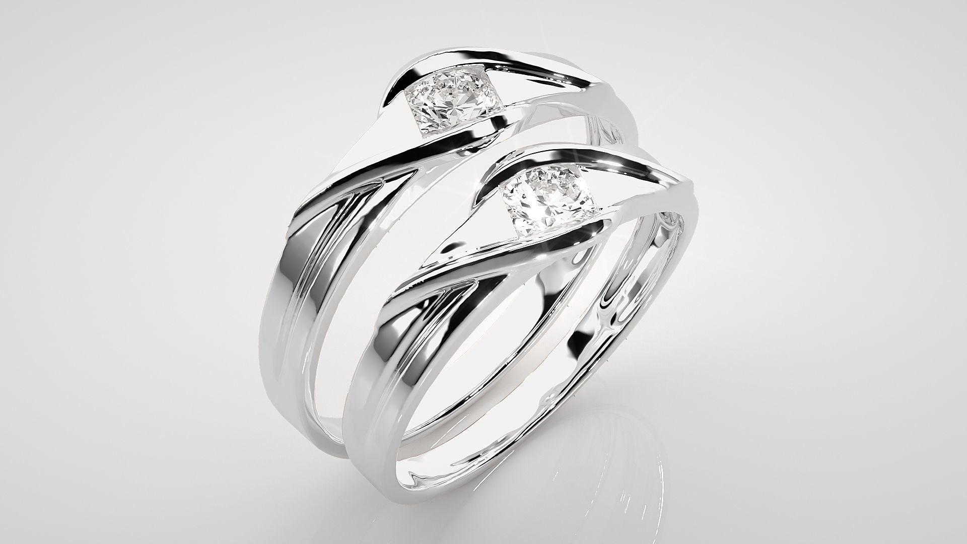 Solitaire Couple Band Ring 3dm stl render detail 3D print model_8