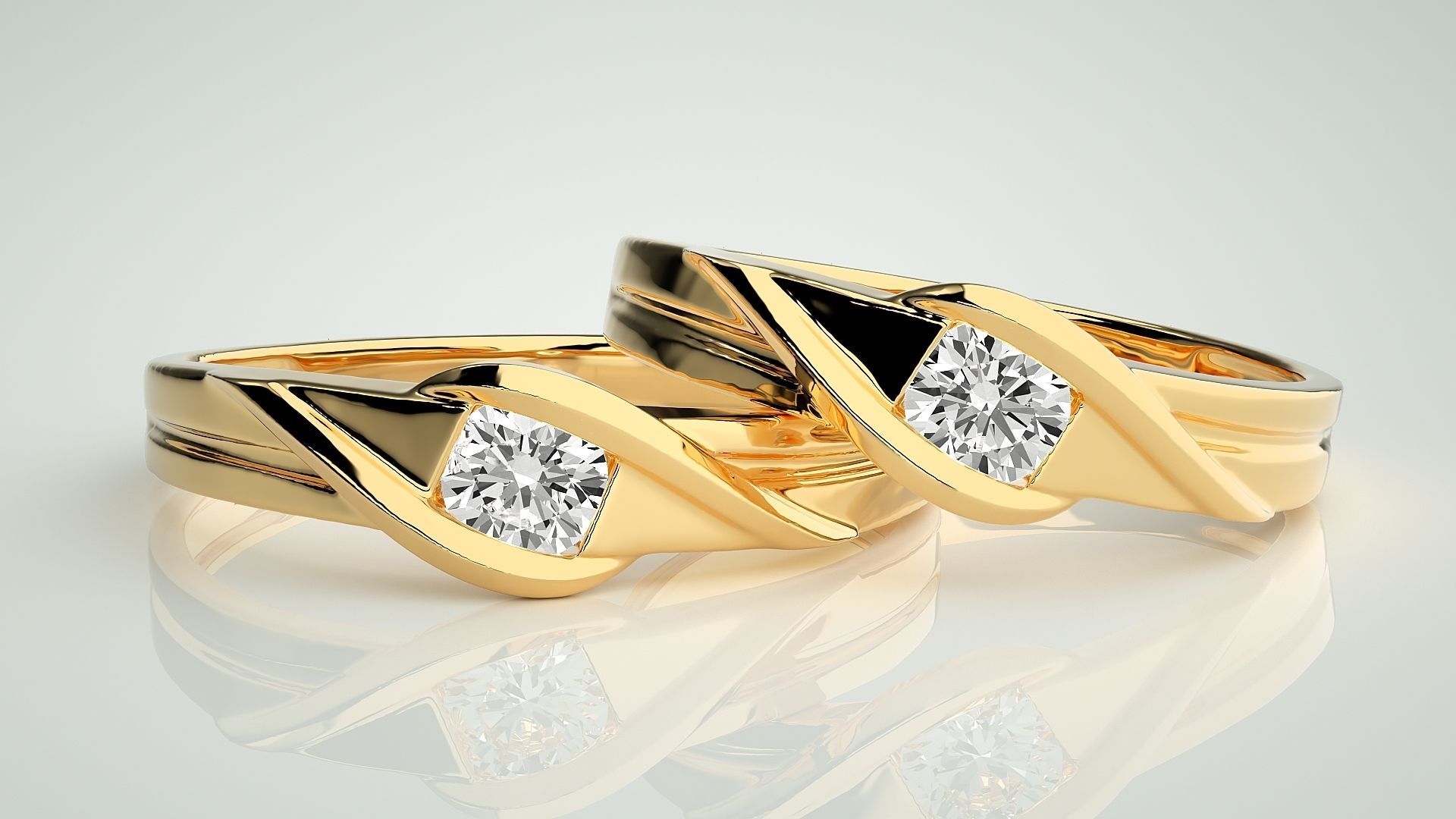 Solitaire Couple Band Ring 3dm stl render detail 3D print model_9