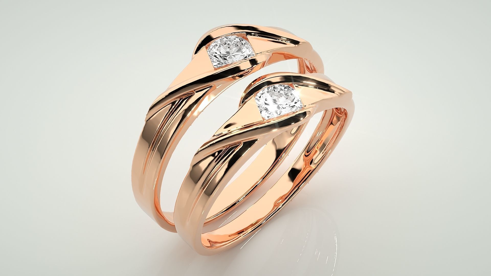 Solitaire Couple Band Ring 3dm stl render detail 3D print model_4