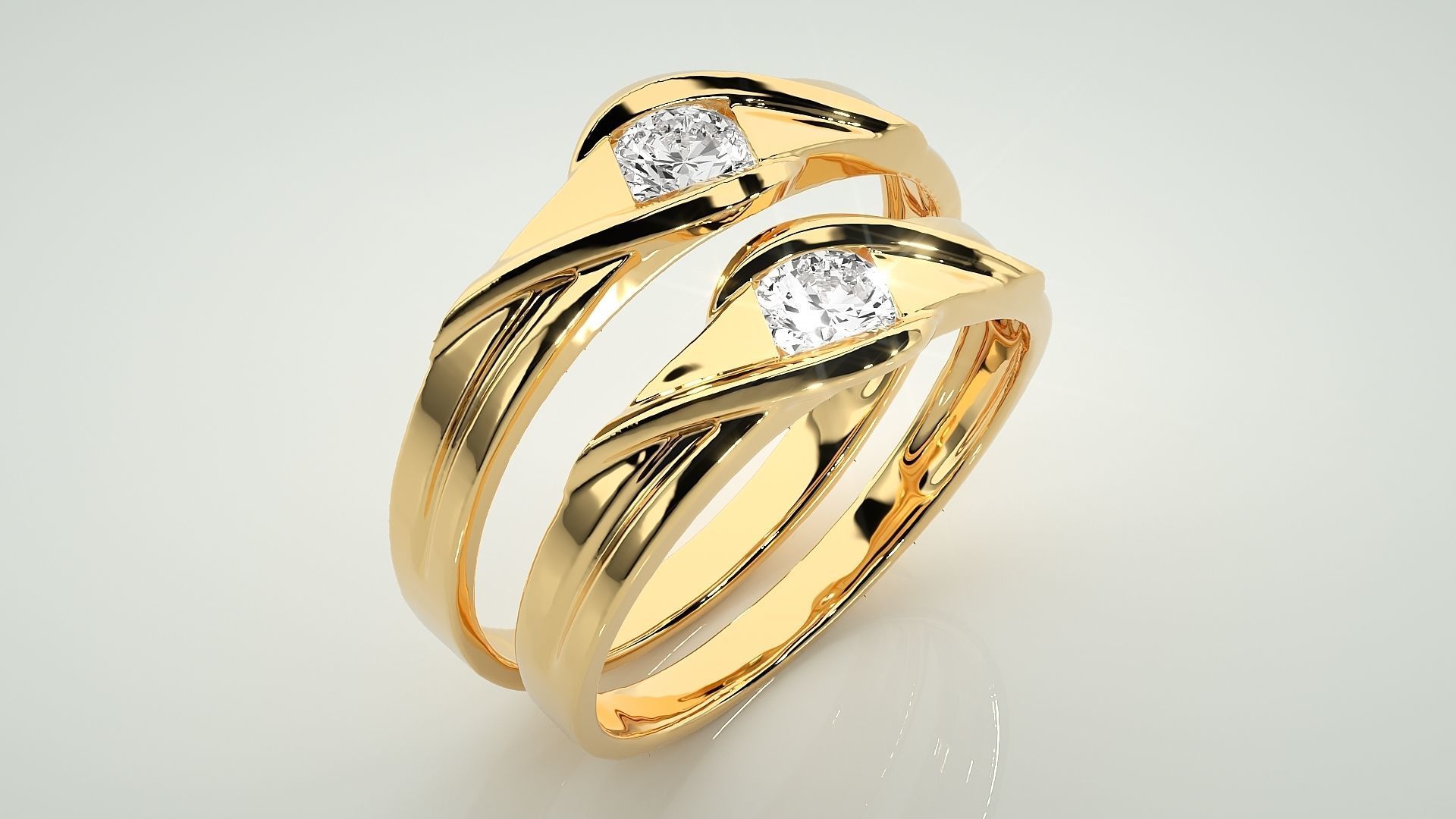 Solitaire Couple Band Ring 3dm stl render detail 3D print model_12