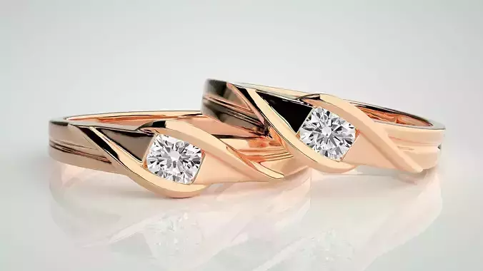 Solitaire Couple Band Ring 3dm stl render detail 