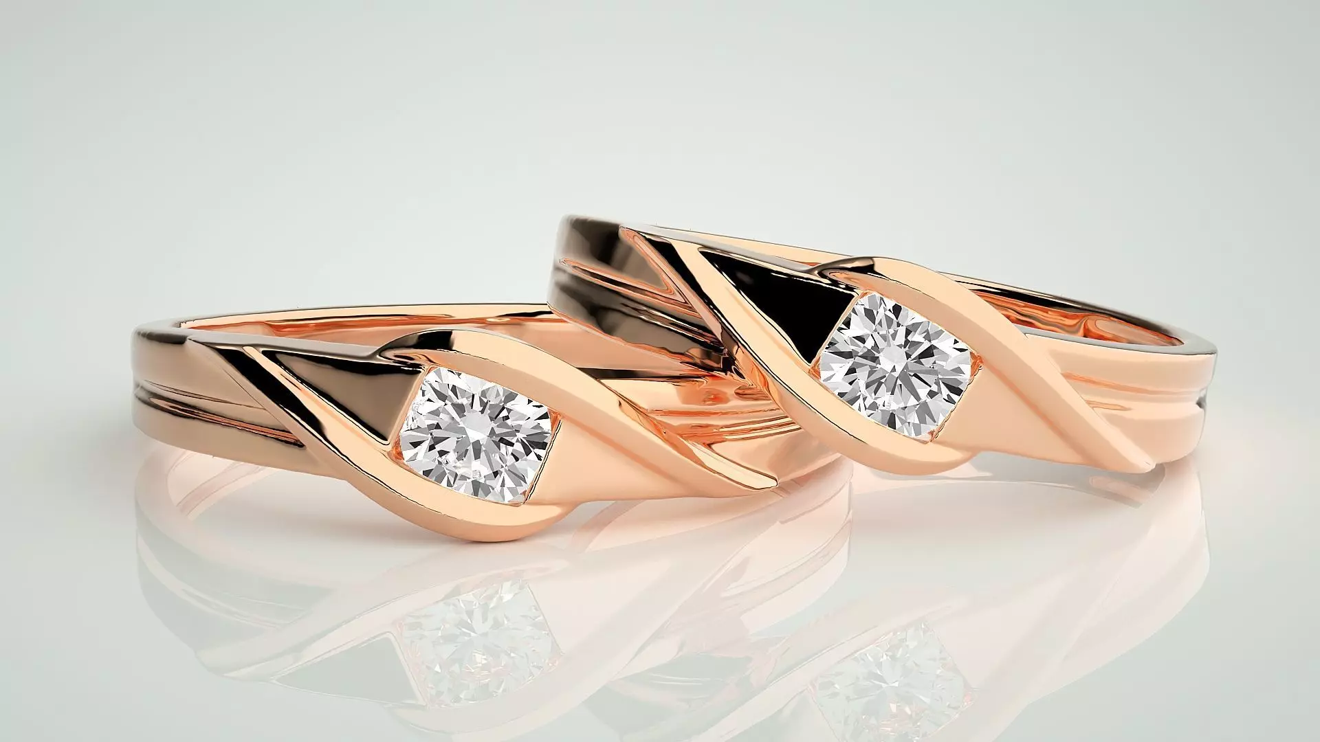 Solitaire Couple Band Ring 3dm stl render detail 3D print model_0