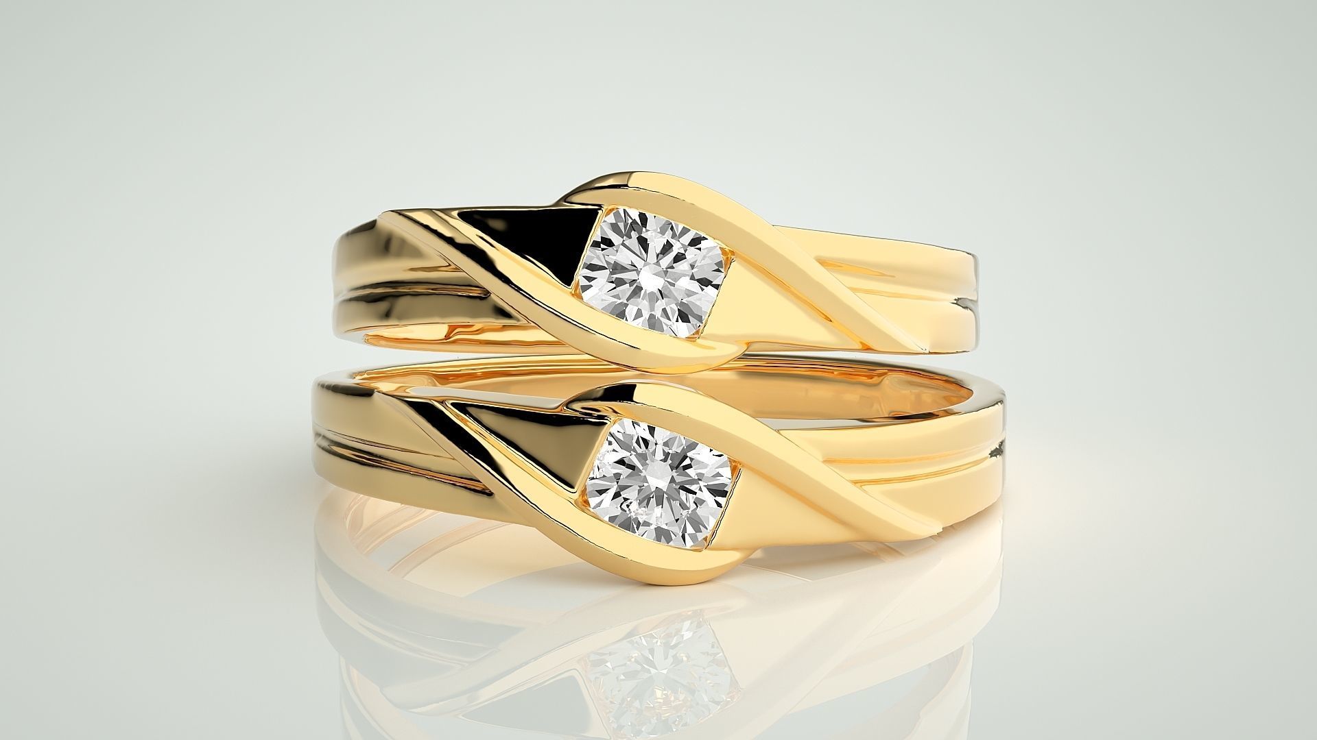 Solitaire Couple Band Ring 3dm stl render detail 3D print model_11
