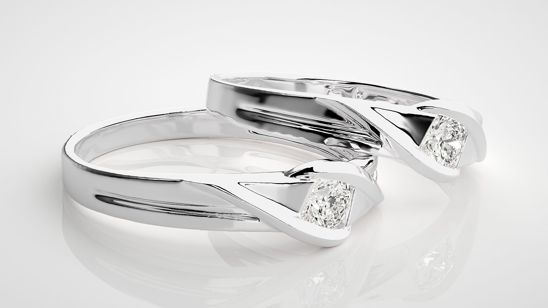 Solitaire Couple Band Ring 3dm stl render detail 3D print model_6