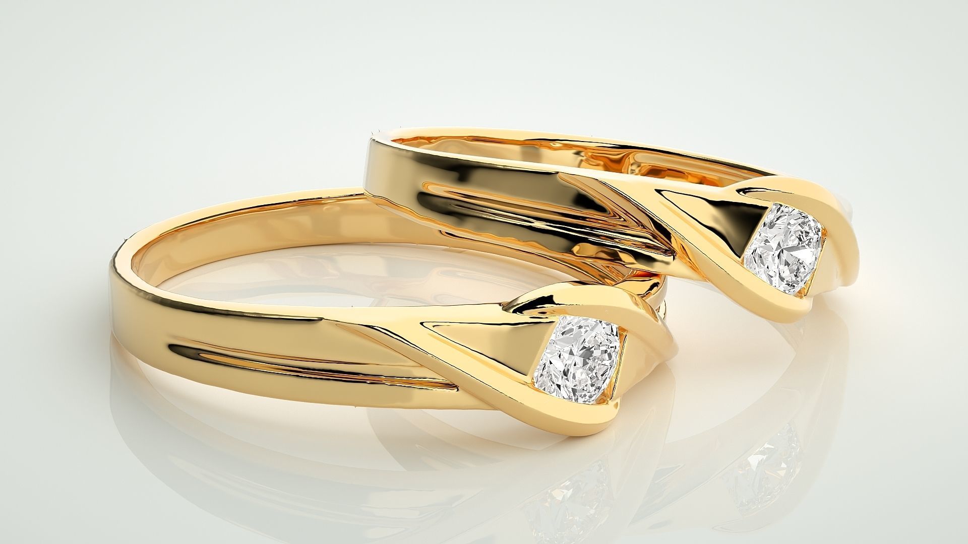 Solitaire Couple Band Ring 3dm stl render detail 3D print model_10