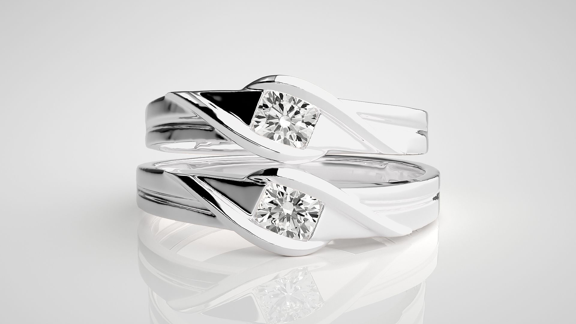 Solitaire Couple Band Ring 3dm stl render detail 3D print model_7
