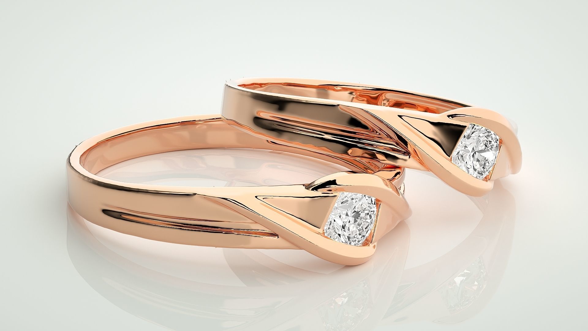 Solitaire Couple Band Ring 3dm stl render detail 3D print model_1