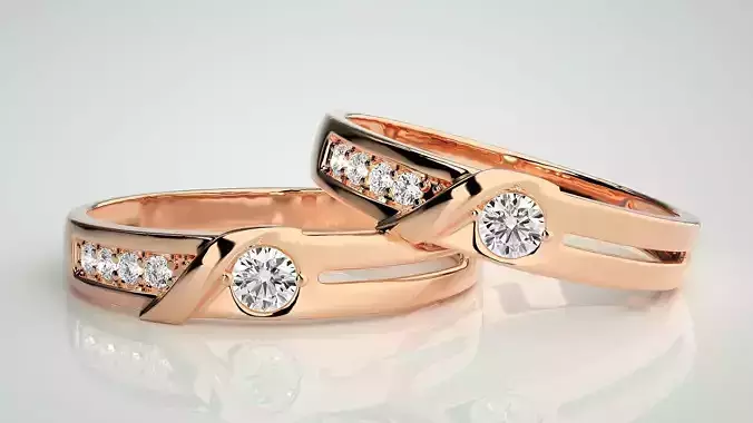 Solitaire Couple Band Ring 3dm stl render detail 