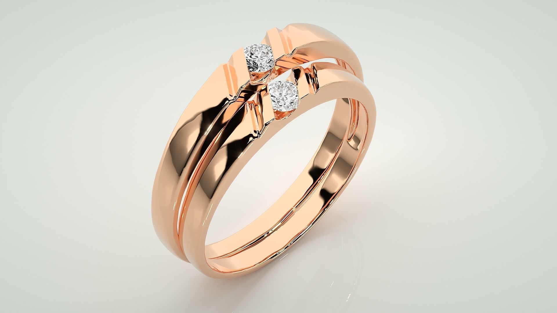 Solitaire Couple Band Ring 3dm stl render detail 3D print model_3