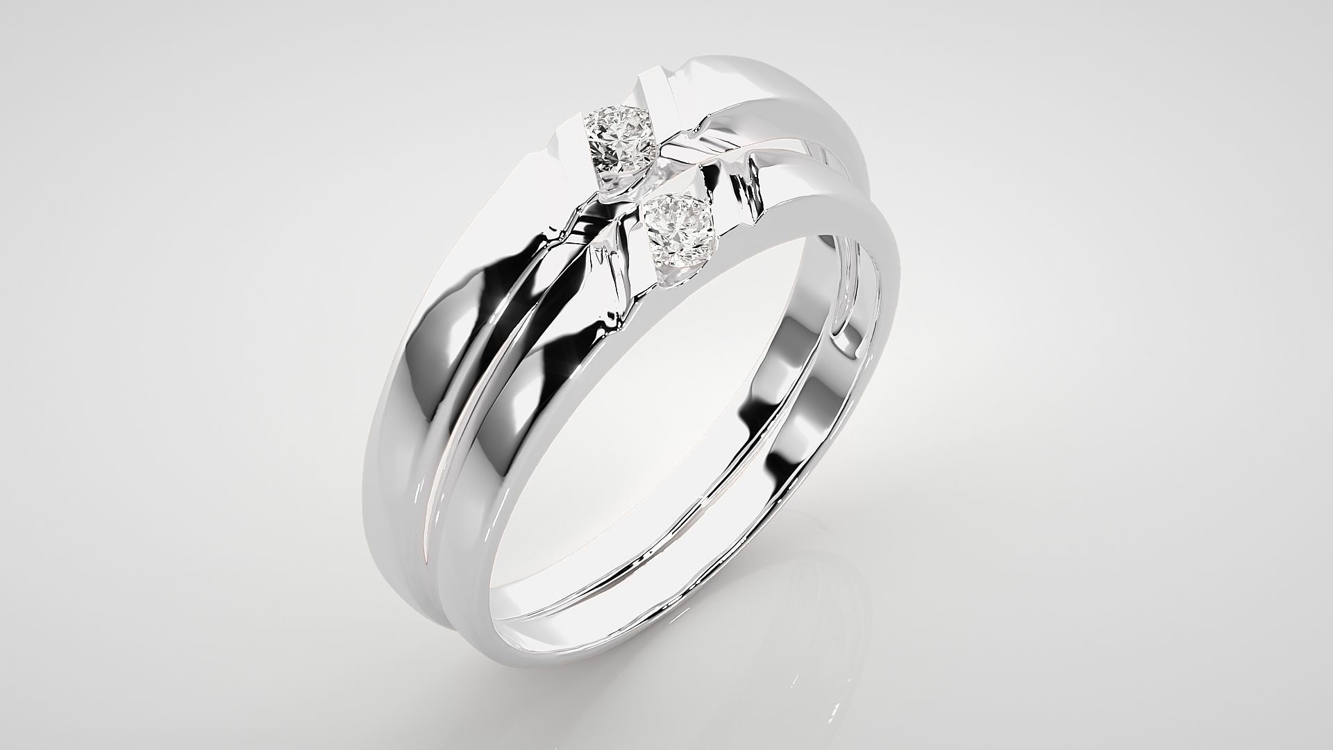 Solitaire Couple Band Ring 3dm stl render detail 3D print model_8