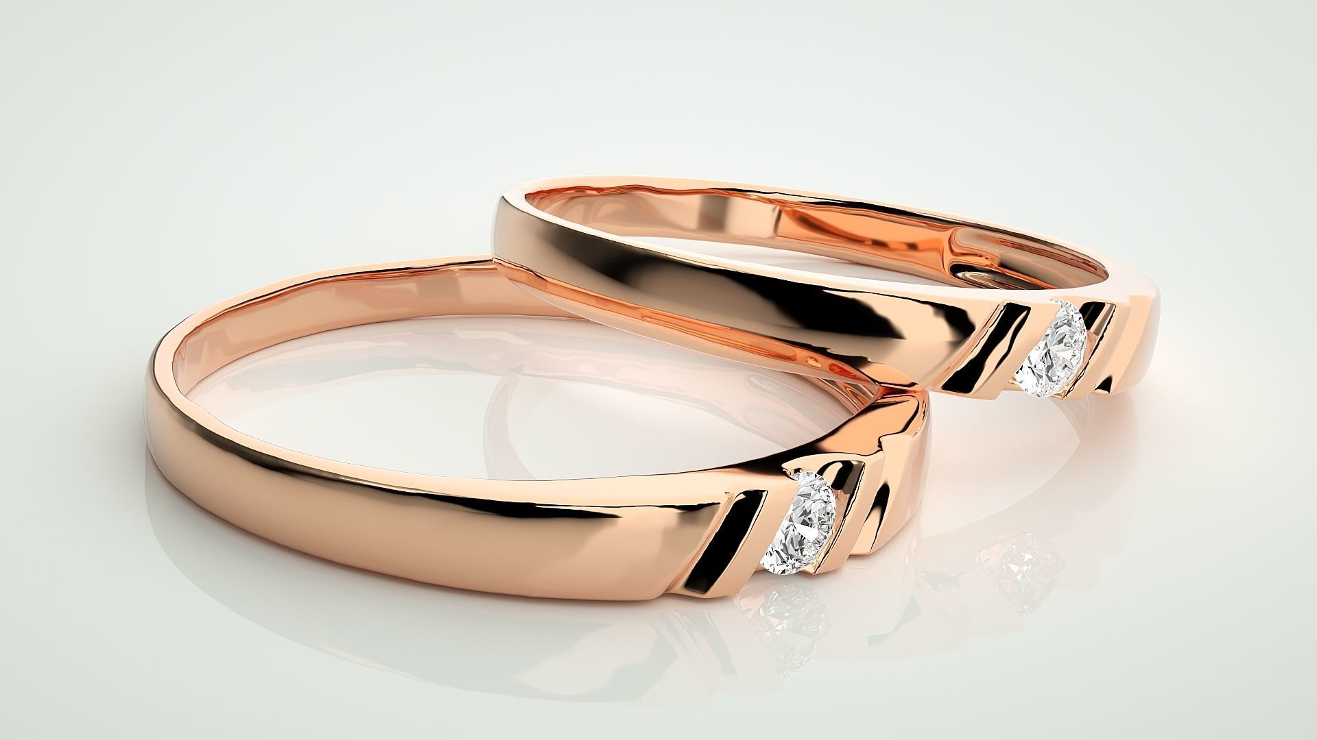 Solitaire Couple Band Ring 3dm stl render detail 3D print model_1