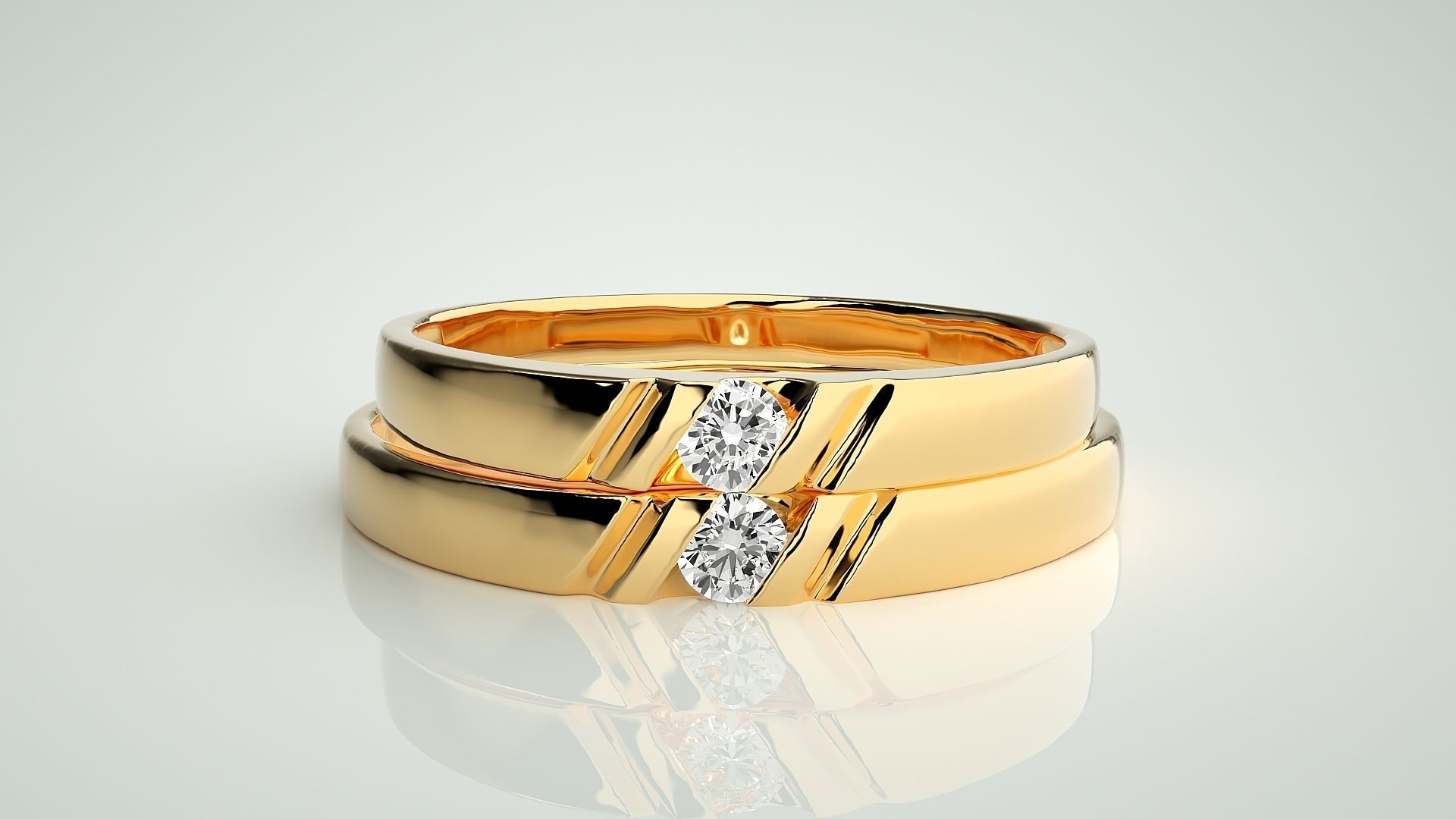 Solitaire Couple Band Ring 3dm stl render detail 3D print model_11