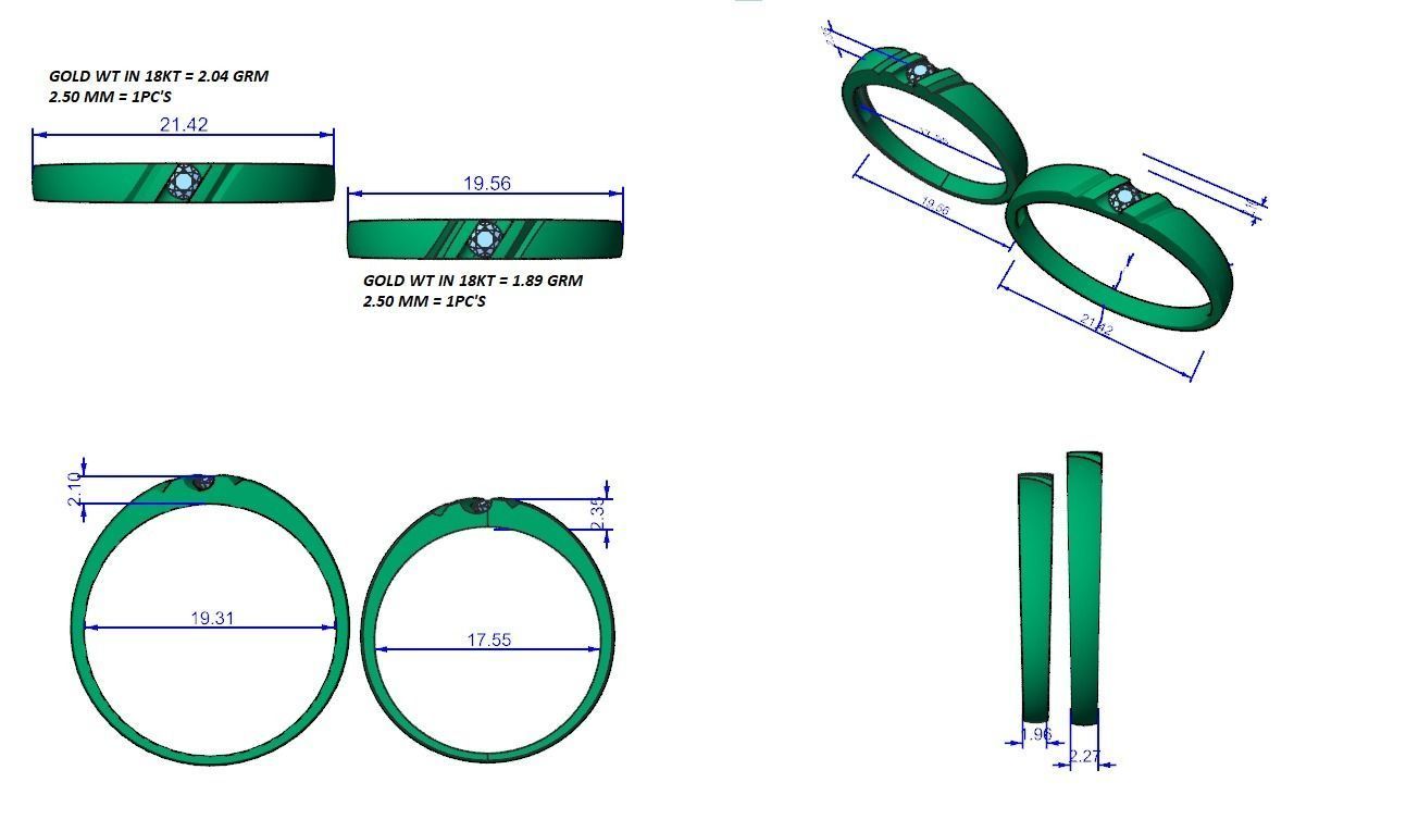 Solitaire Couple Band Ring 3dm stl render detail 3D print model_6