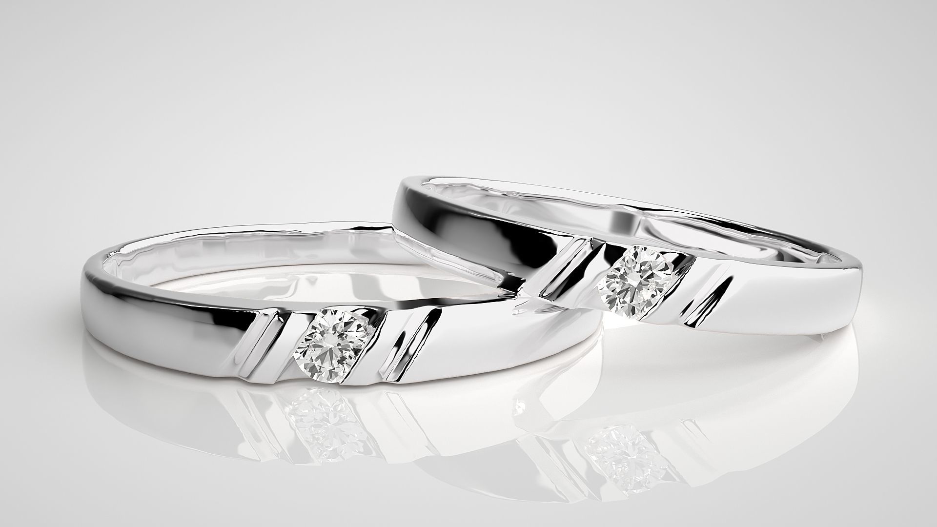 Solitaire Couple Band Ring 3dm stl render detail 3D print model_4