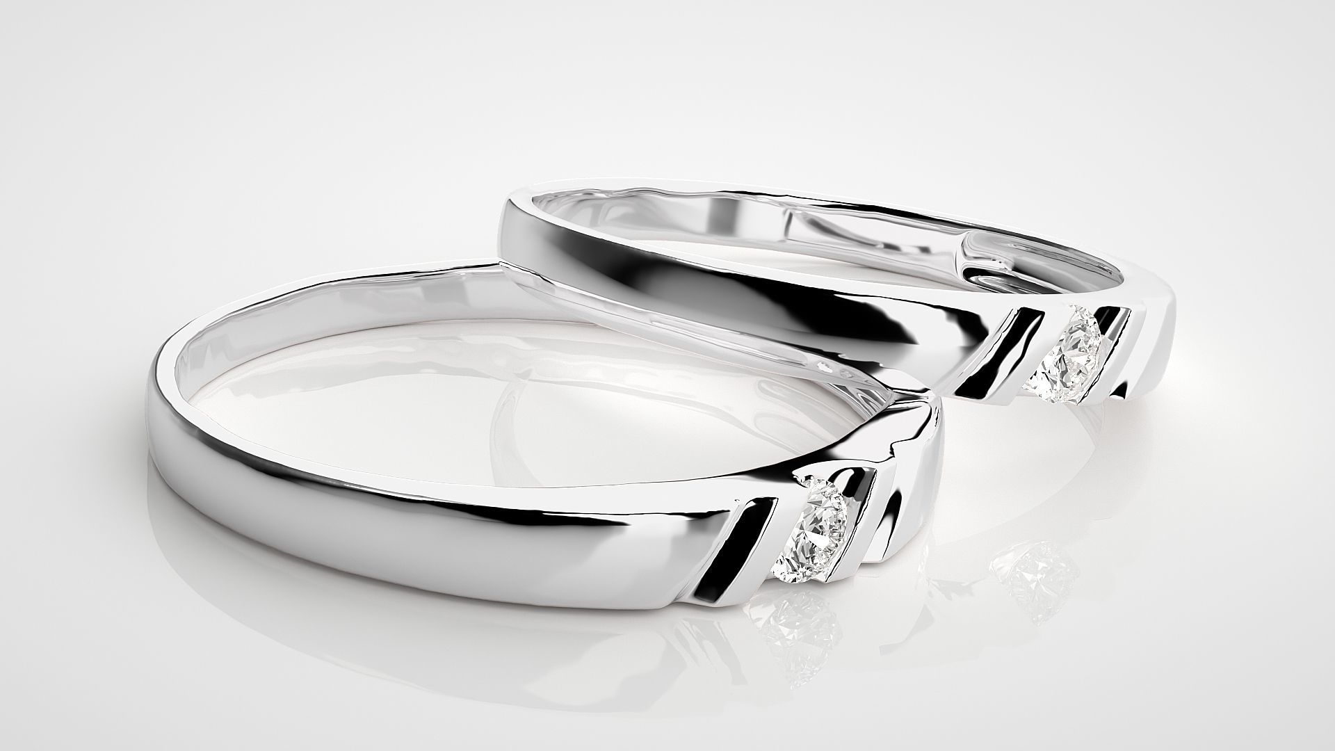 Solitaire Couple Band Ring 3dm stl render detail 3D print model_5