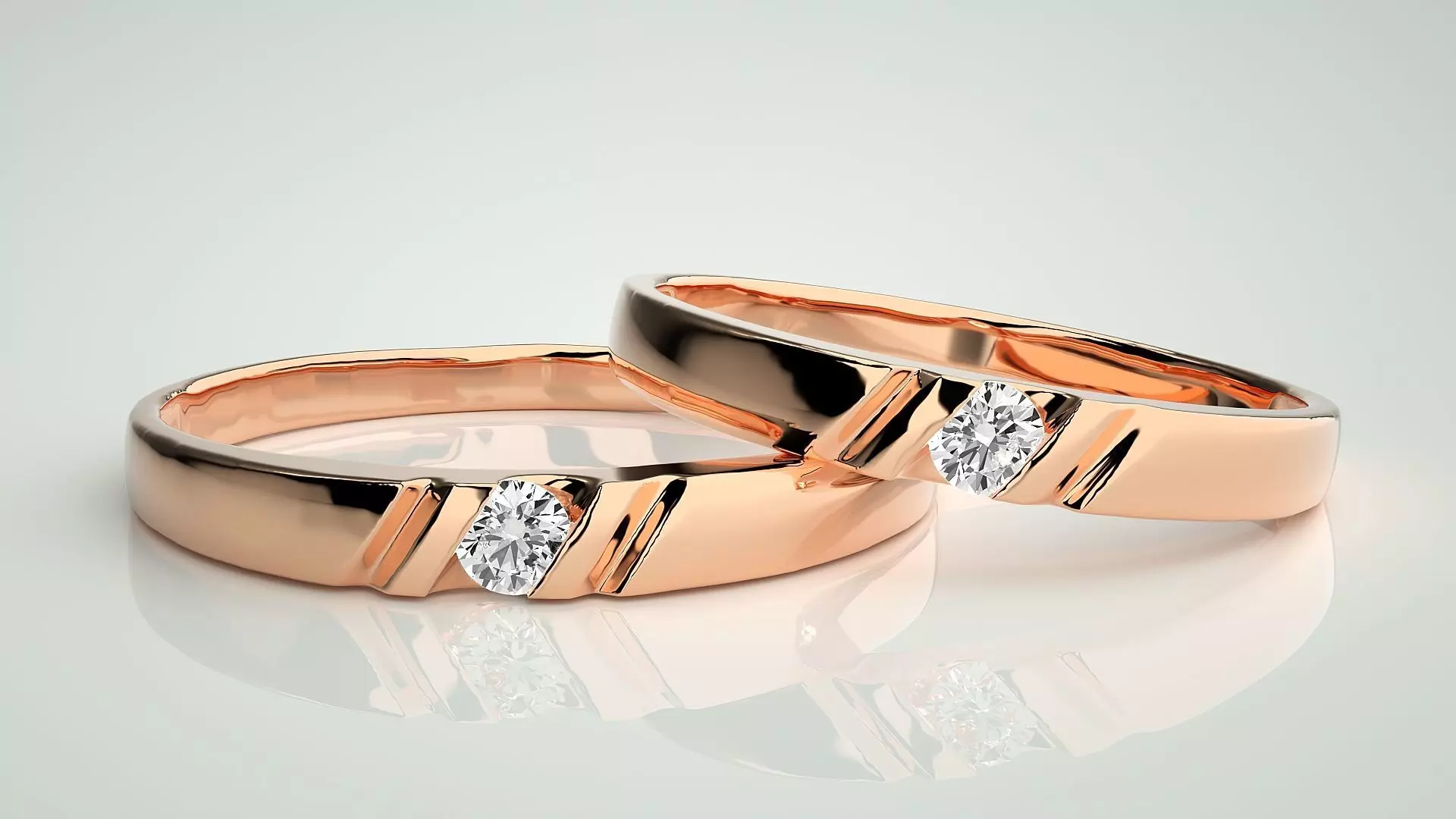 Solitaire Couple Band Ring 3dm stl render detail 3D print model_0