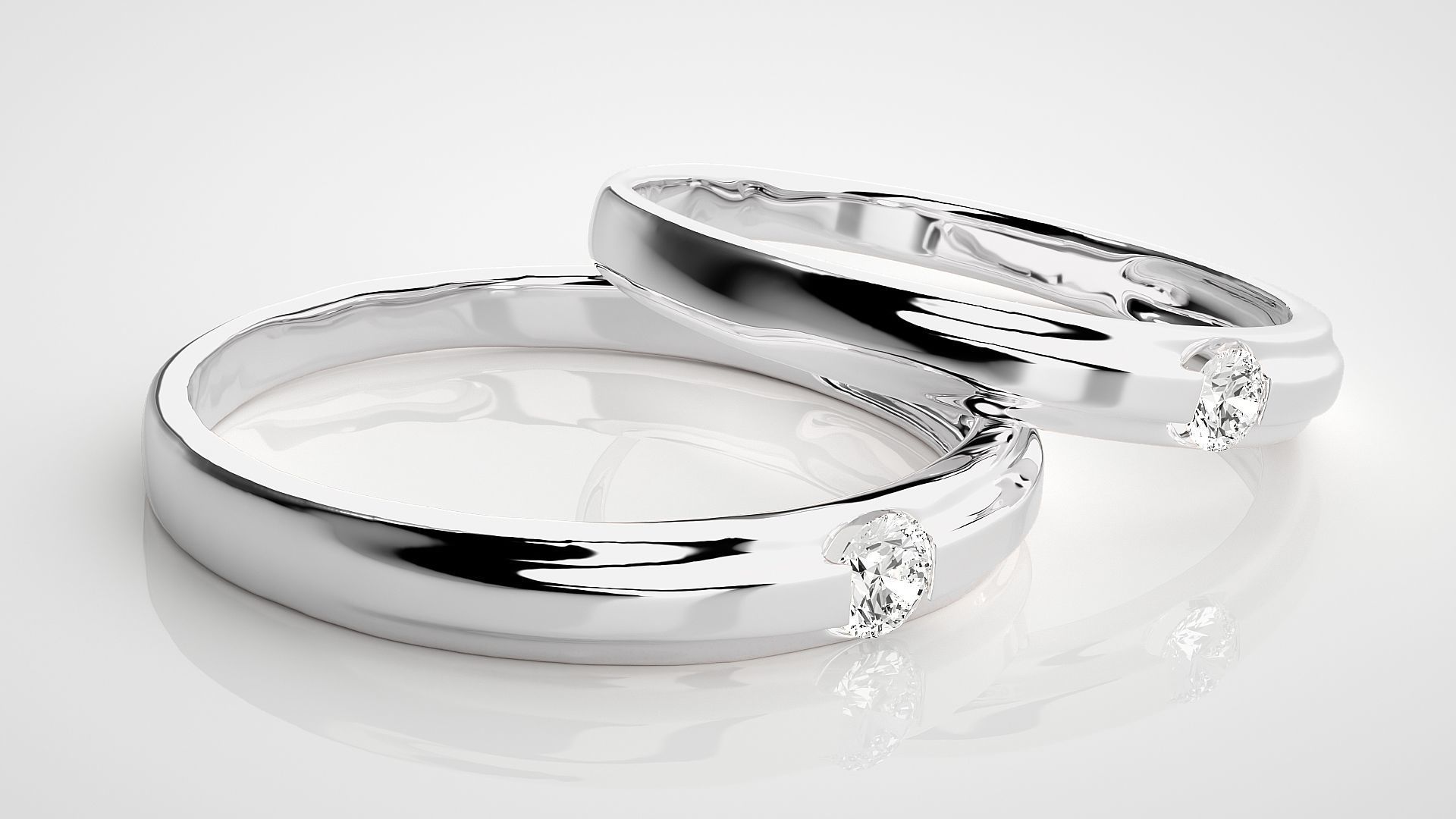 Solitaire Couple Band Ring 3dm stl render detail 3D print model_5