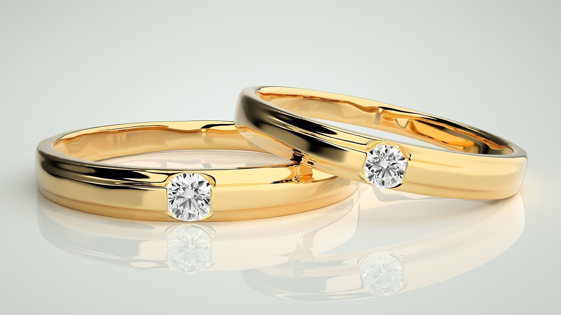 Solitaire Couple Band Ring 3dm stl render detail 3D print model_9