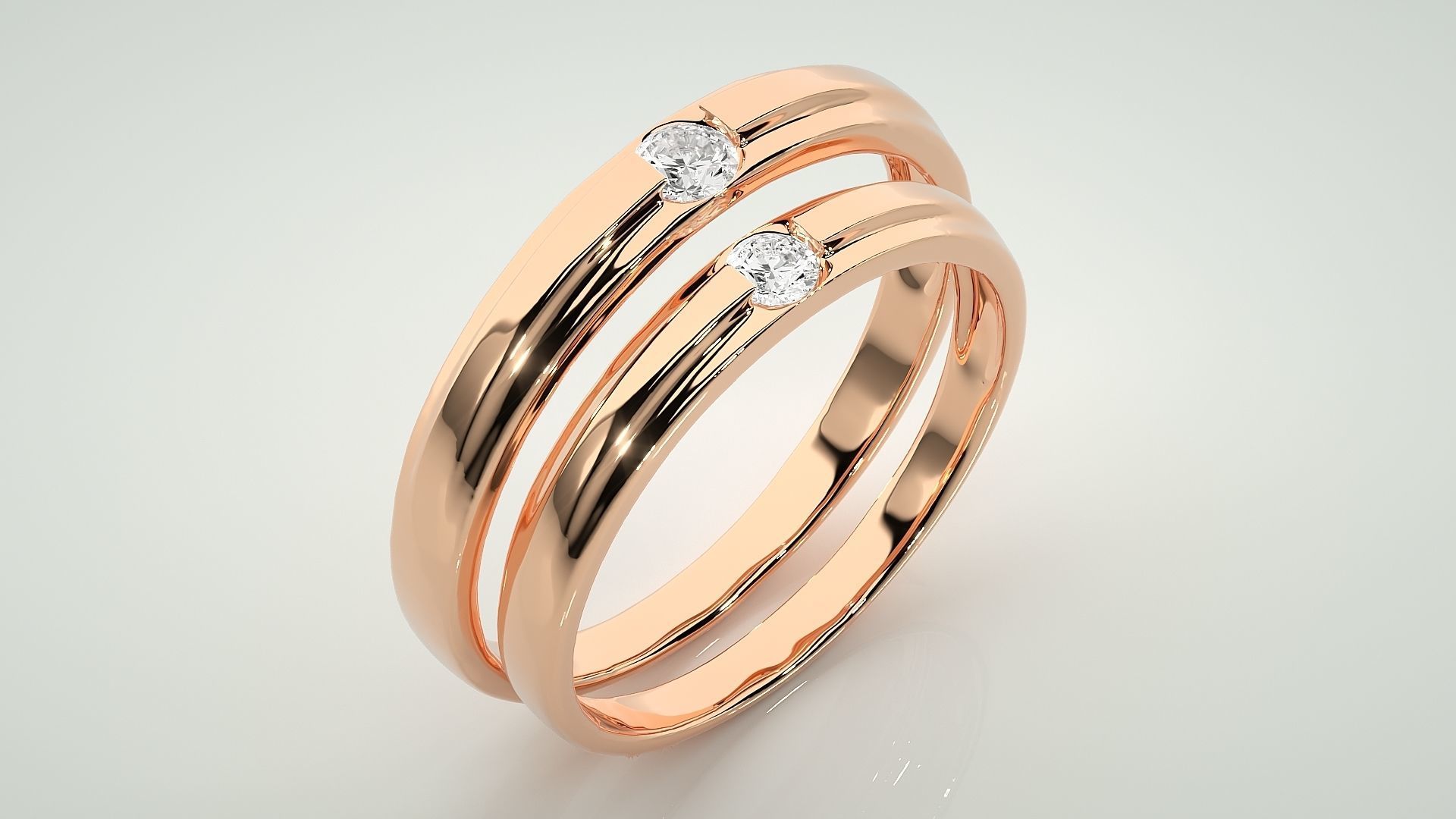 Solitaire Couple Band Ring 3dm stl render detail 3D print model_3