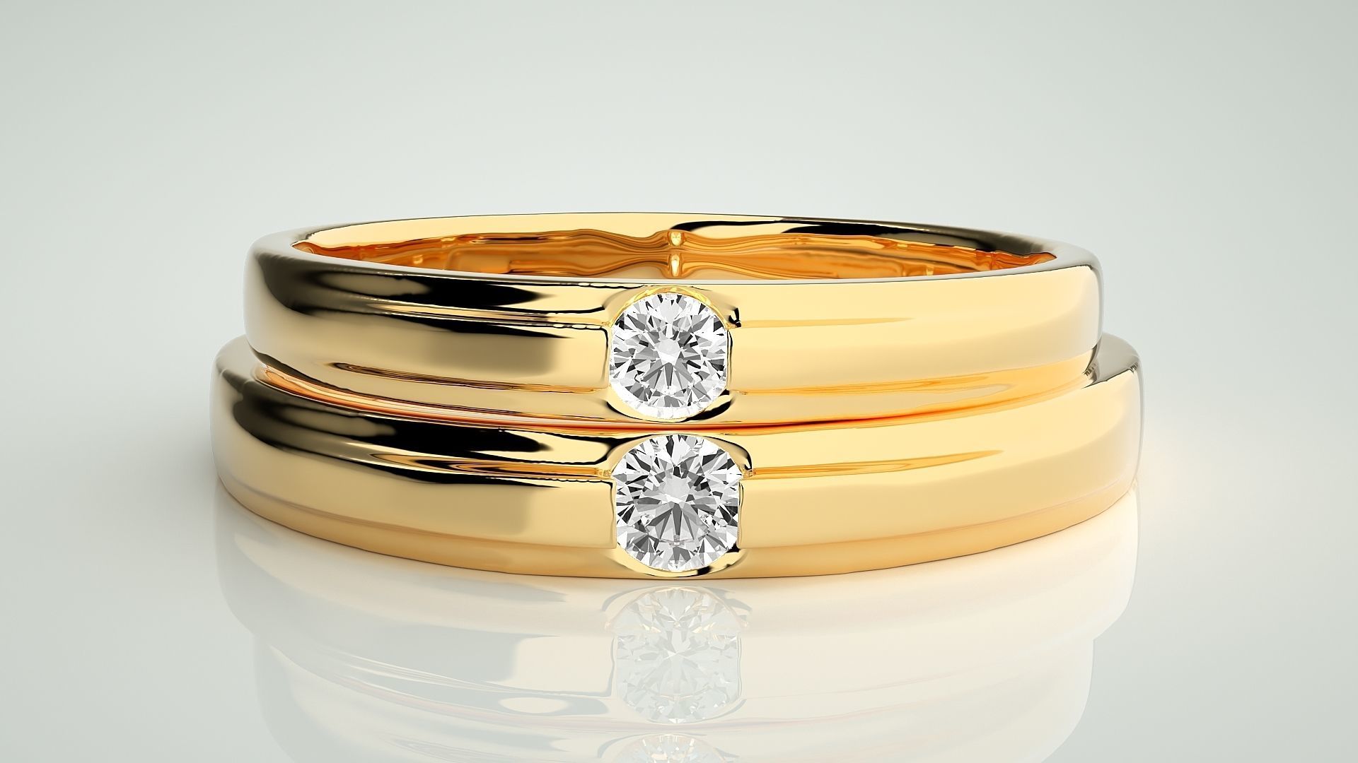 Solitaire Couple Band Ring 3dm stl render detail 3D print model_11