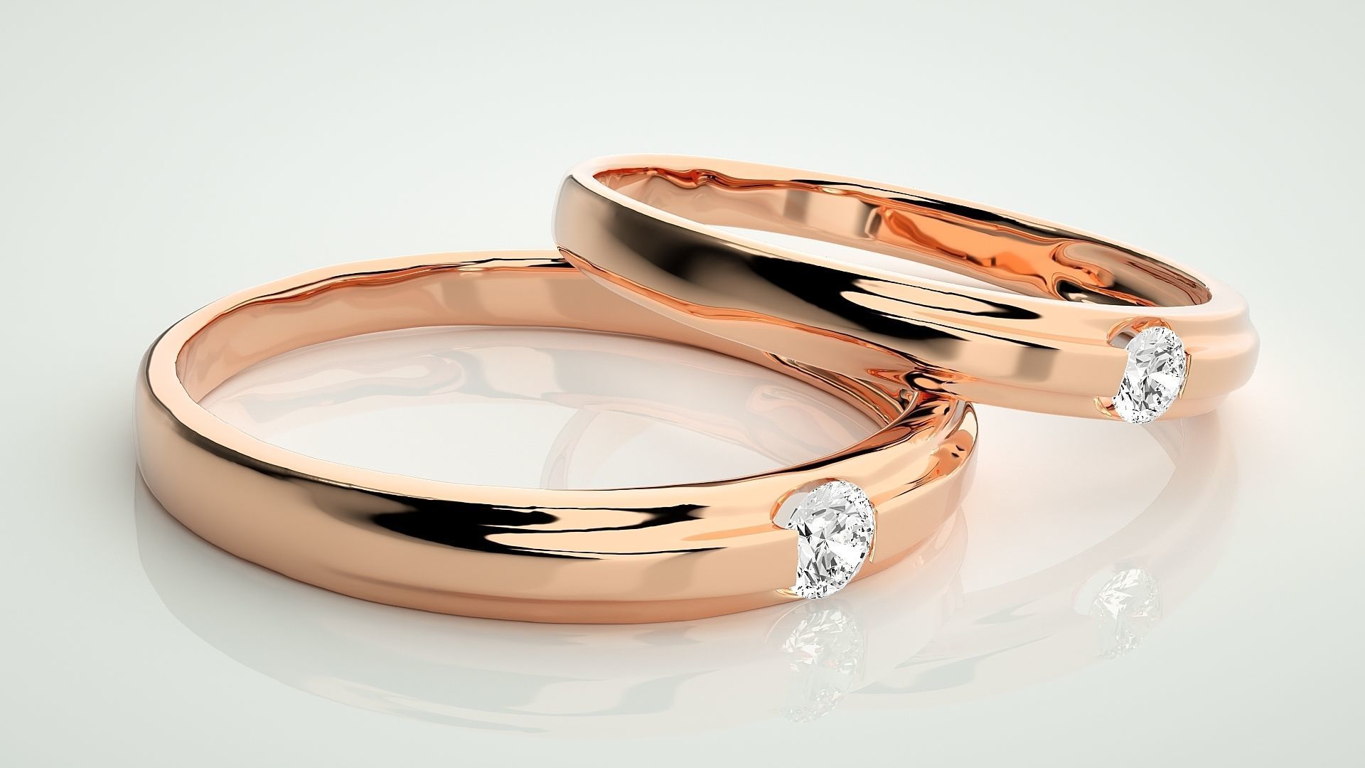 Solitaire Couple Band Ring 3dm stl render detail 3D print model_1