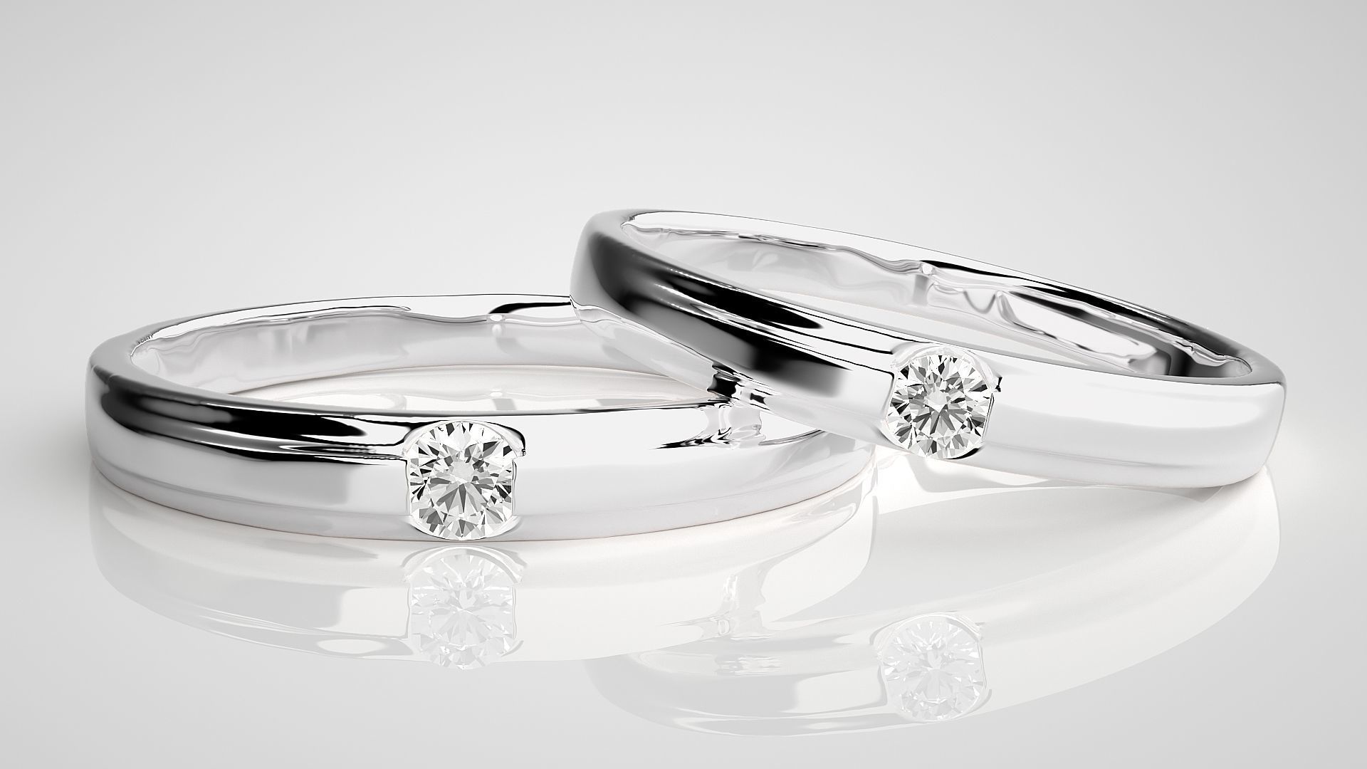 Solitaire Couple Band Ring 3dm stl render detail 3D print model_4