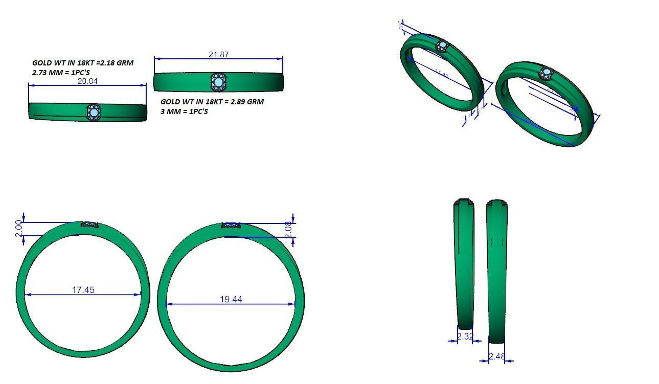 Solitaire Couple Band Ring 3dm stl render detail 3D print model_6