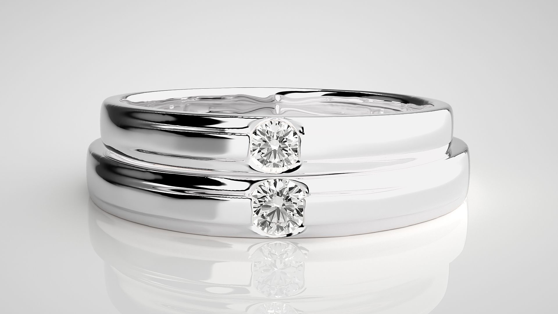 Solitaire Couple Band Ring 3dm stl render detail 3D print model_7