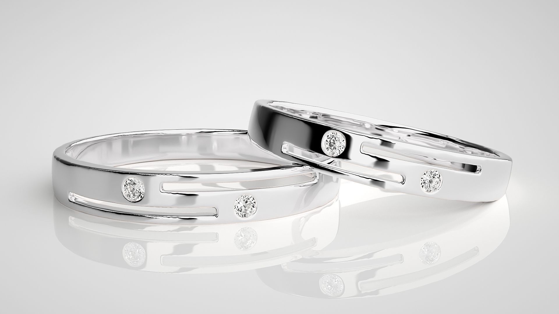 Light wt Solitaire Thin Couple Band Ring 3dm stl render detail 3D print model_5