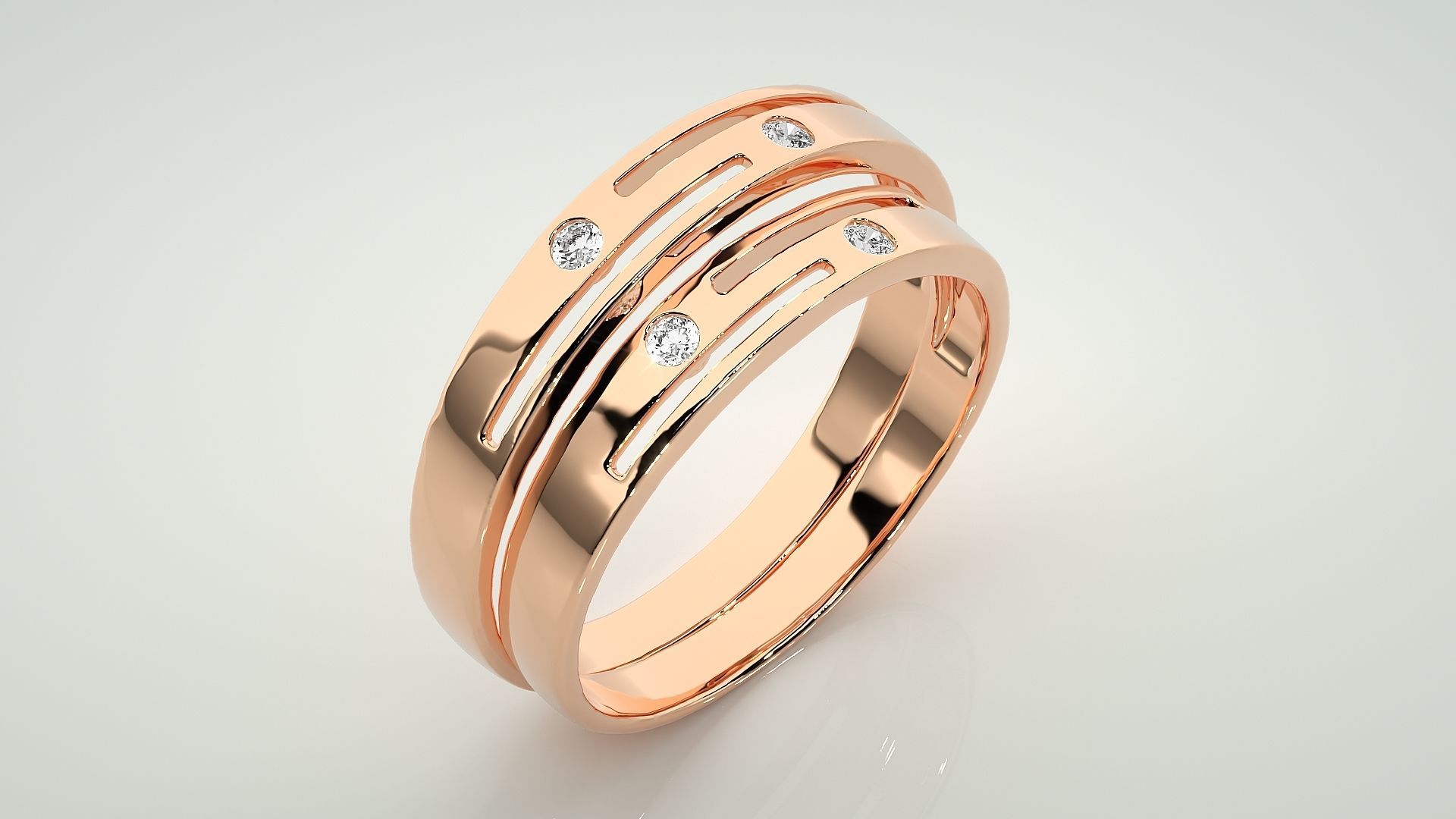 Light wt Solitaire Thin Couple Band Ring 3dm stl render detail 3D print model_4