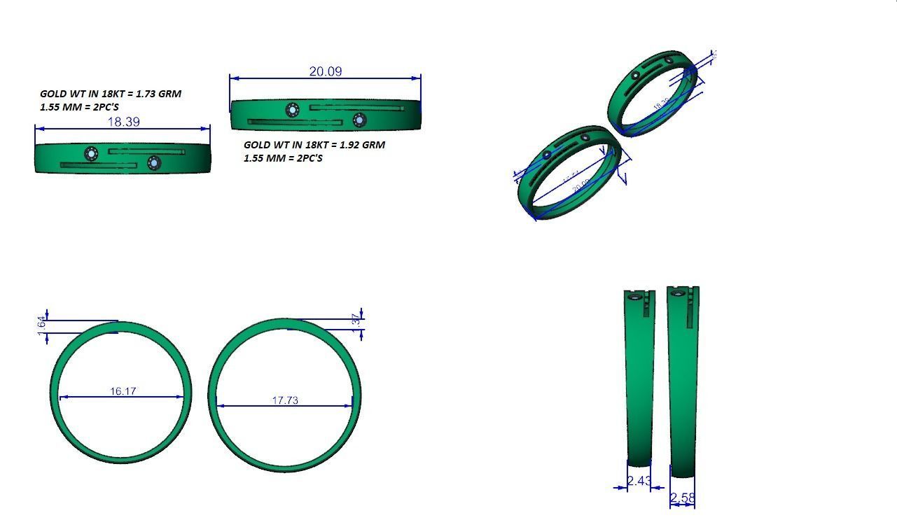 Light wt Solitaire Thin Couple Band Ring 3dm stl render detail 3D print model_3
